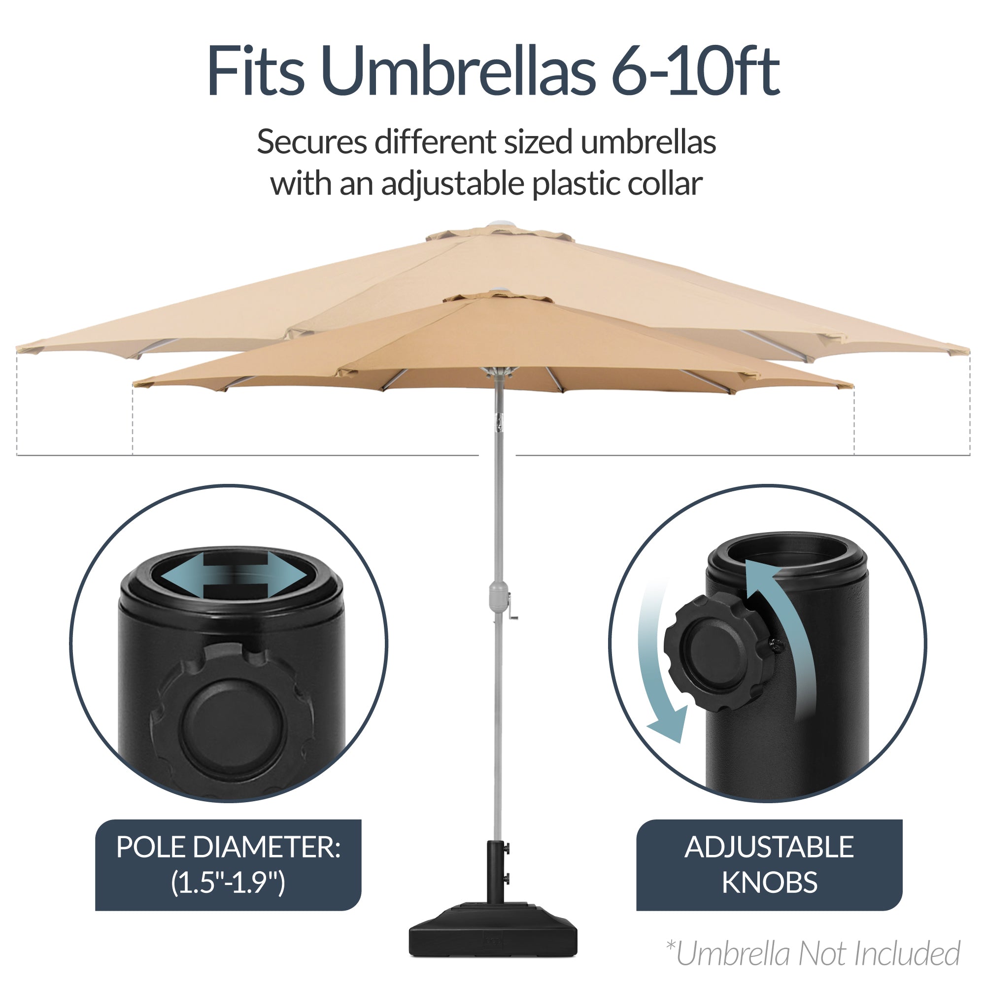 Plastic Patio Umbrella Base Pole Holder Accessory w/ Adjustable Knob