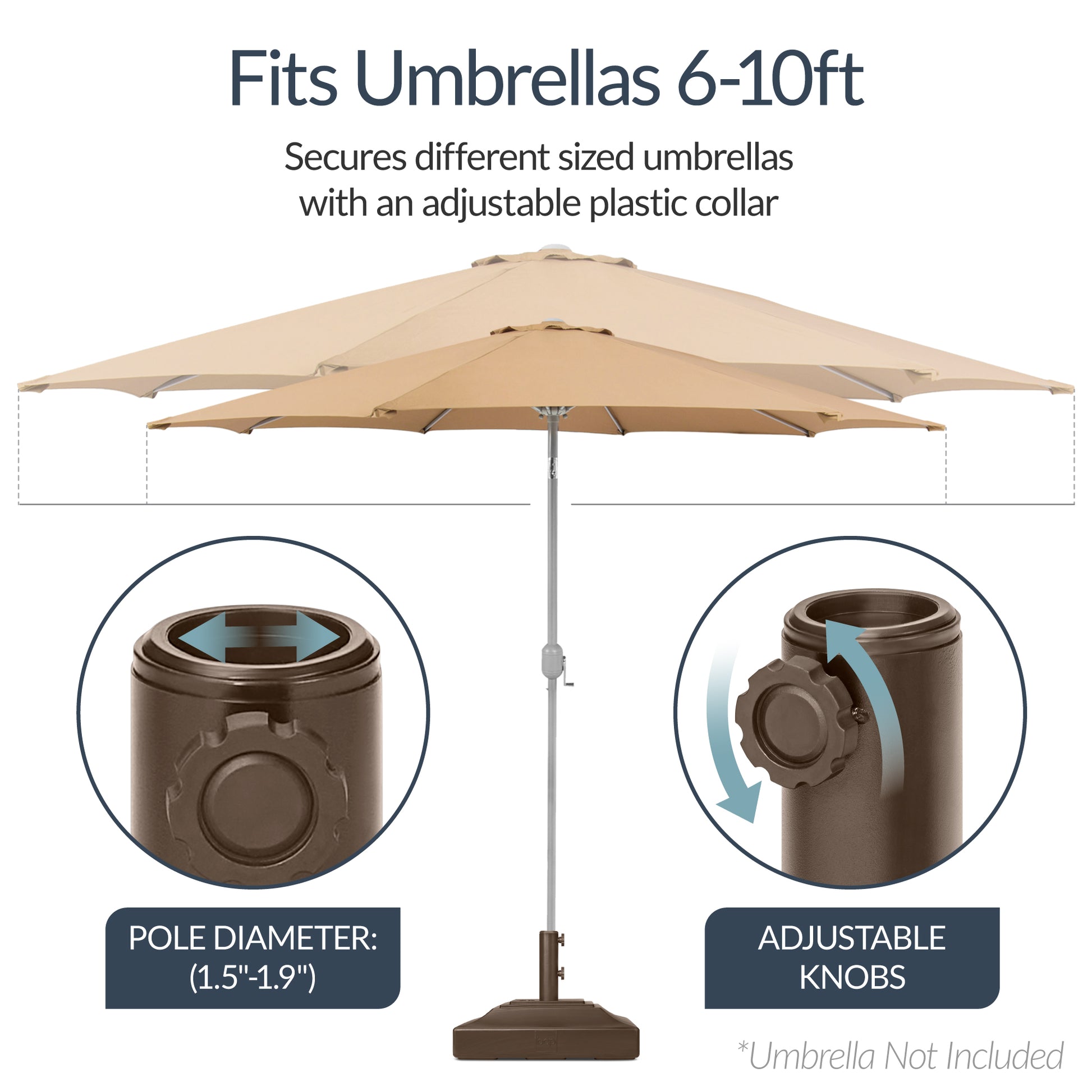 Plastic Patio Umbrella Base Pole Holder Accessory w/ Adjustable Knob – Best Choice Products