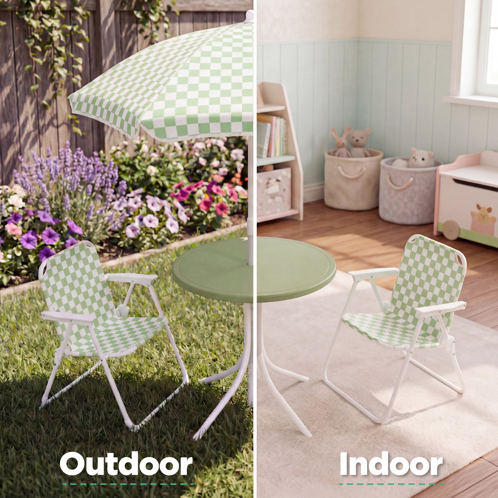 Kids Outdoor Table and Chair Set with Umbrella, Foldable Toddler Set