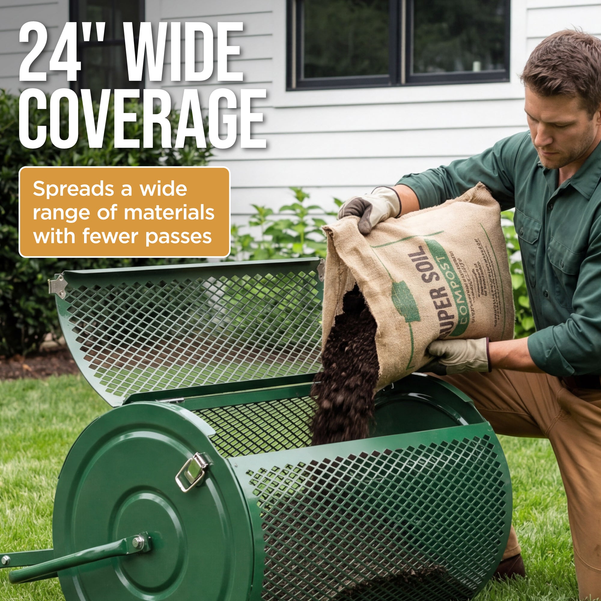24" Compost Spreader, Steel Lawn & Peat Moss Topdresser