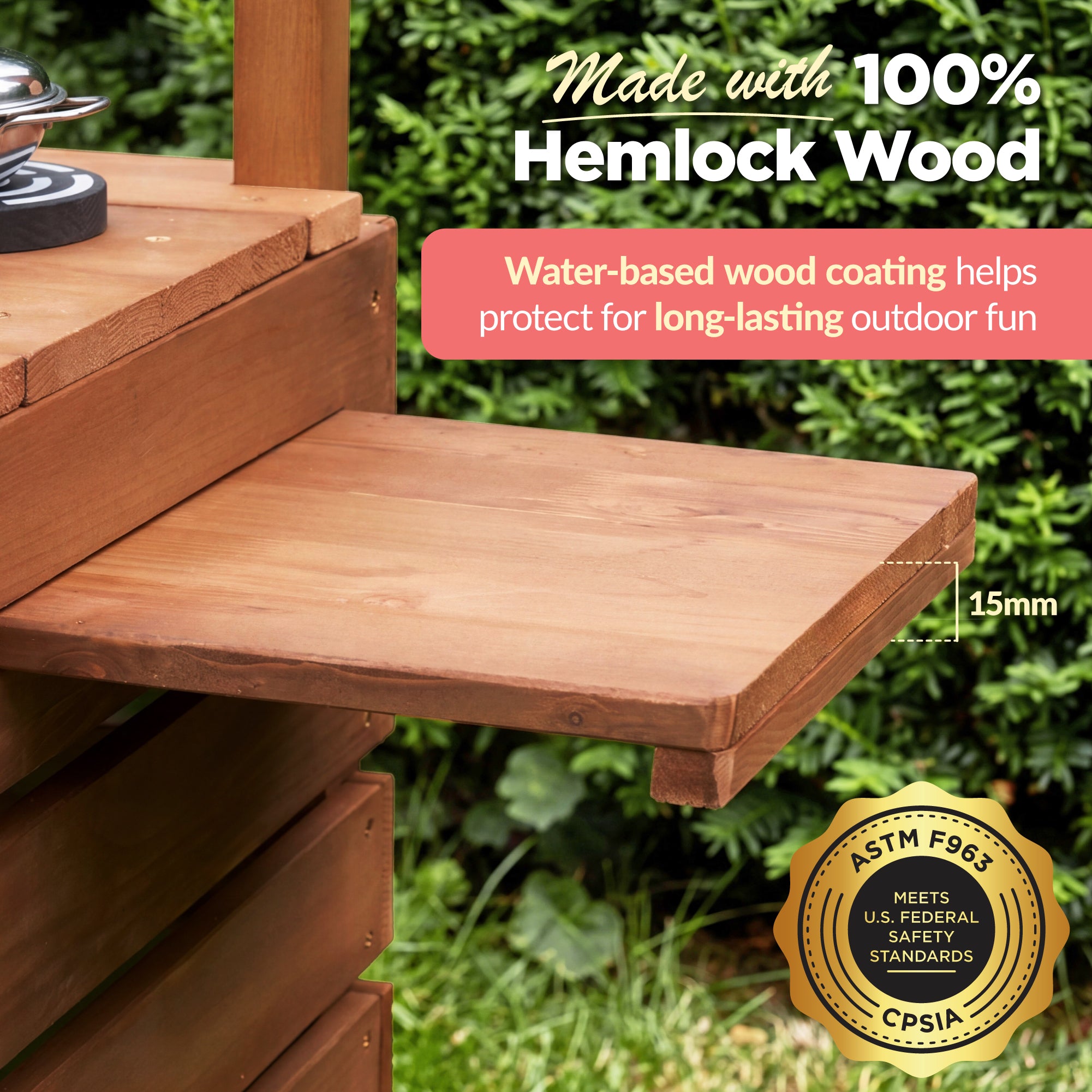 Deluxe Wooden Outdoor Mud Kitchen w/ Canopy, Sink, Faucet & 14pc