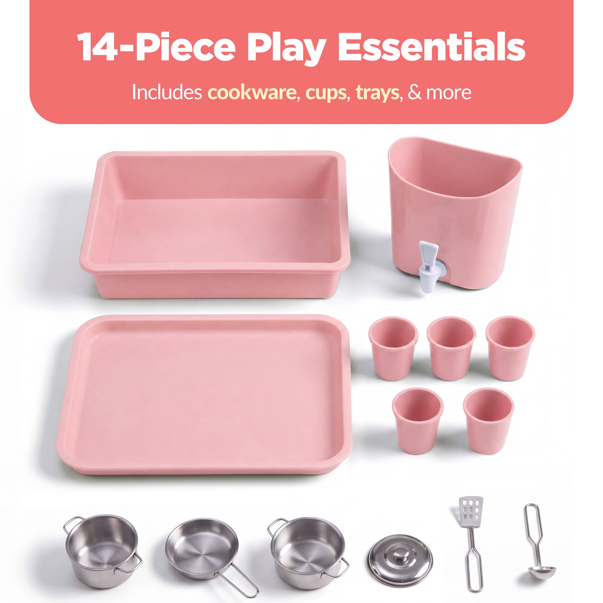 carico Nutri-Tech 5層鍋セット 5点 Deluxe Wooden Outdoor Mud Kitchen w/ Canopy, Sink, Faucet & 14pc