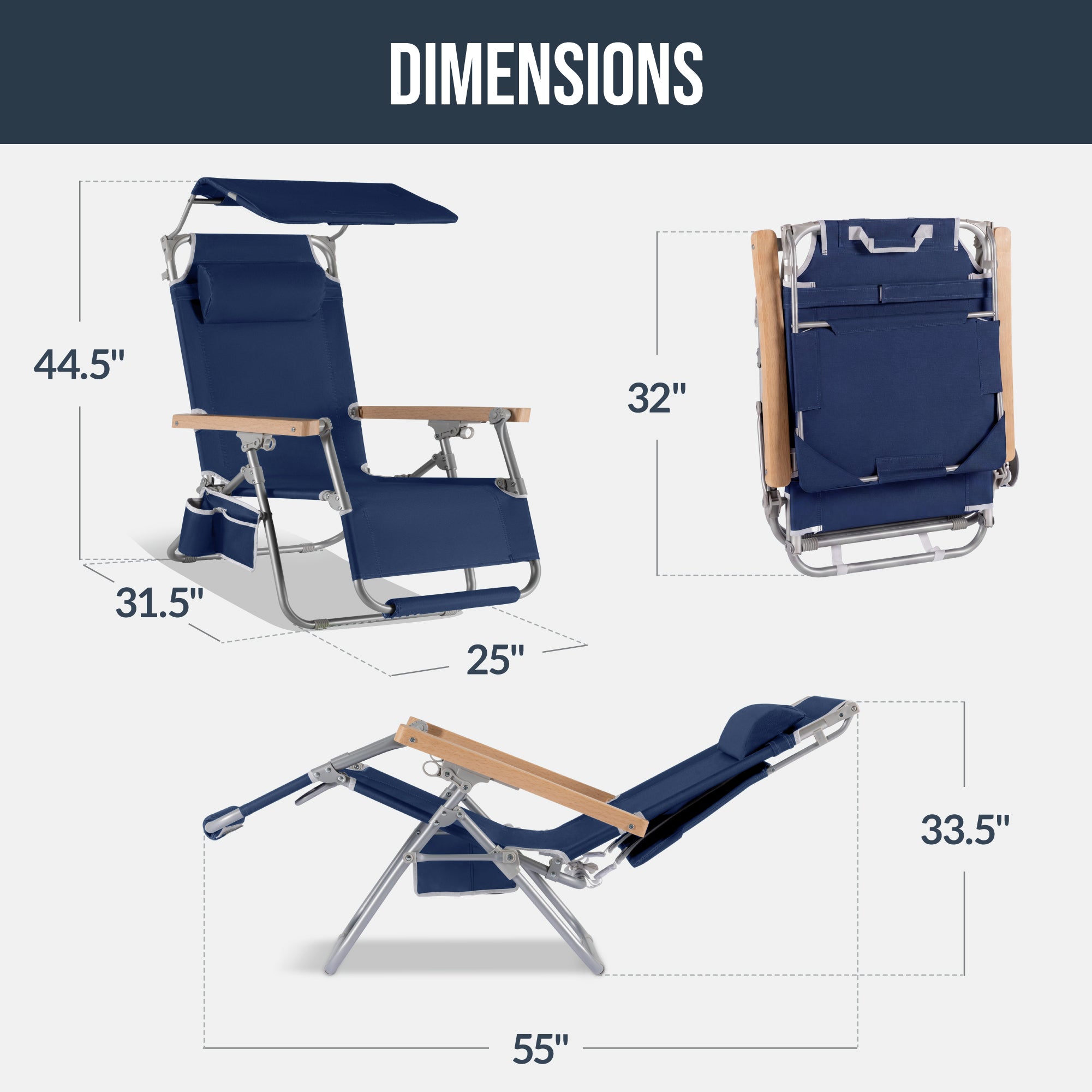 Zero Gravity Beach Chair with Adjustable Canopy and Carry Straps