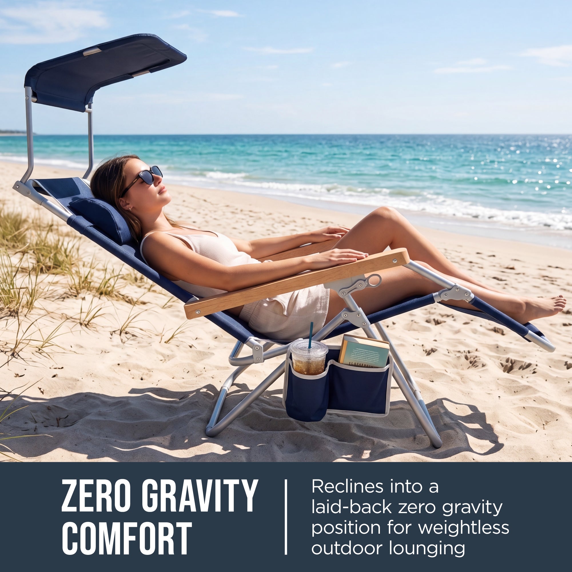 Zero Gravity Beach Chair with Adjustable Canopy and Carry Straps