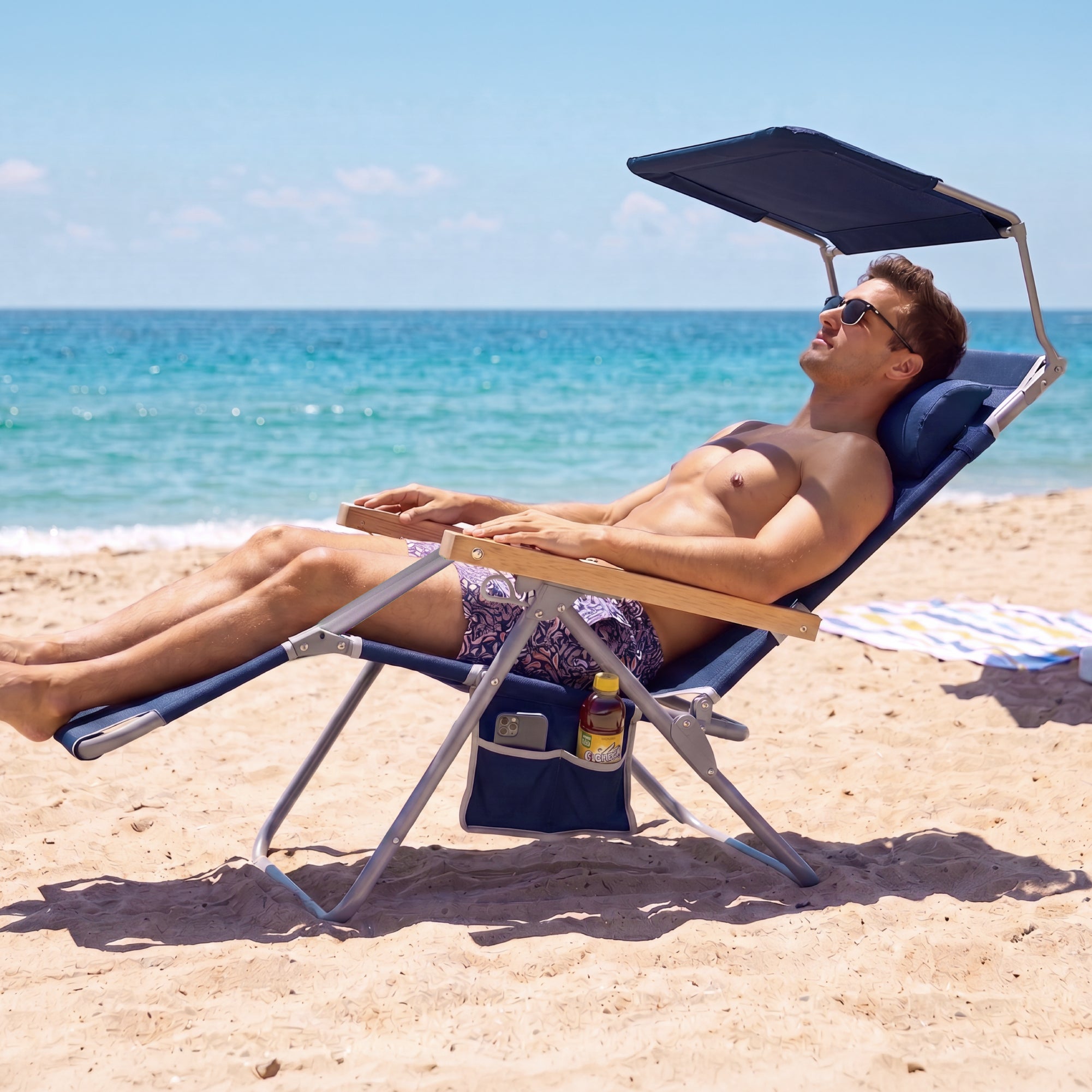 Zero Gravity Beach Chair with Adjustable Canopy and Carry Straps
