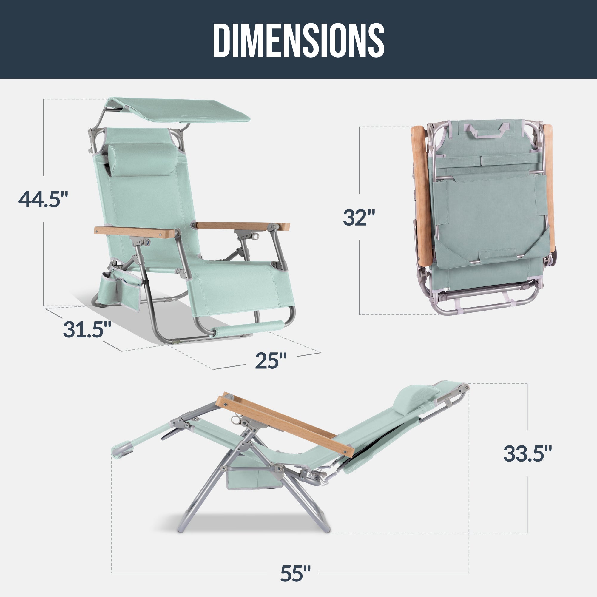 Zero Gravity Beach Chair with Adjustable Canopy and Carry Straps