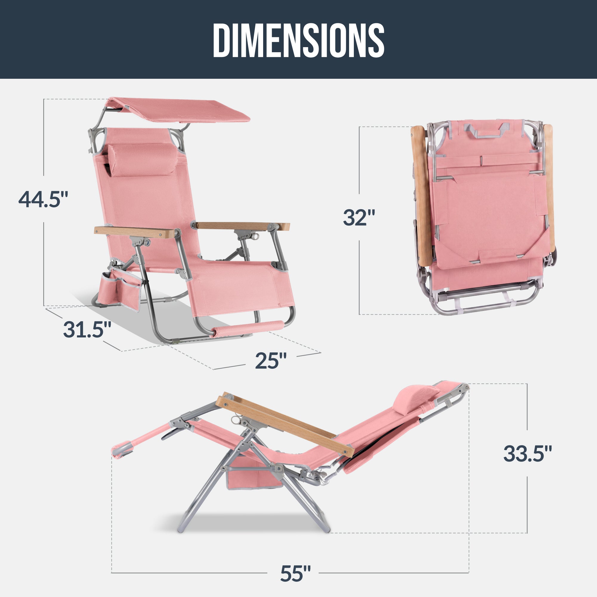 Zero Gravity Beach Chair with Adjustable Canopy and Carry Straps