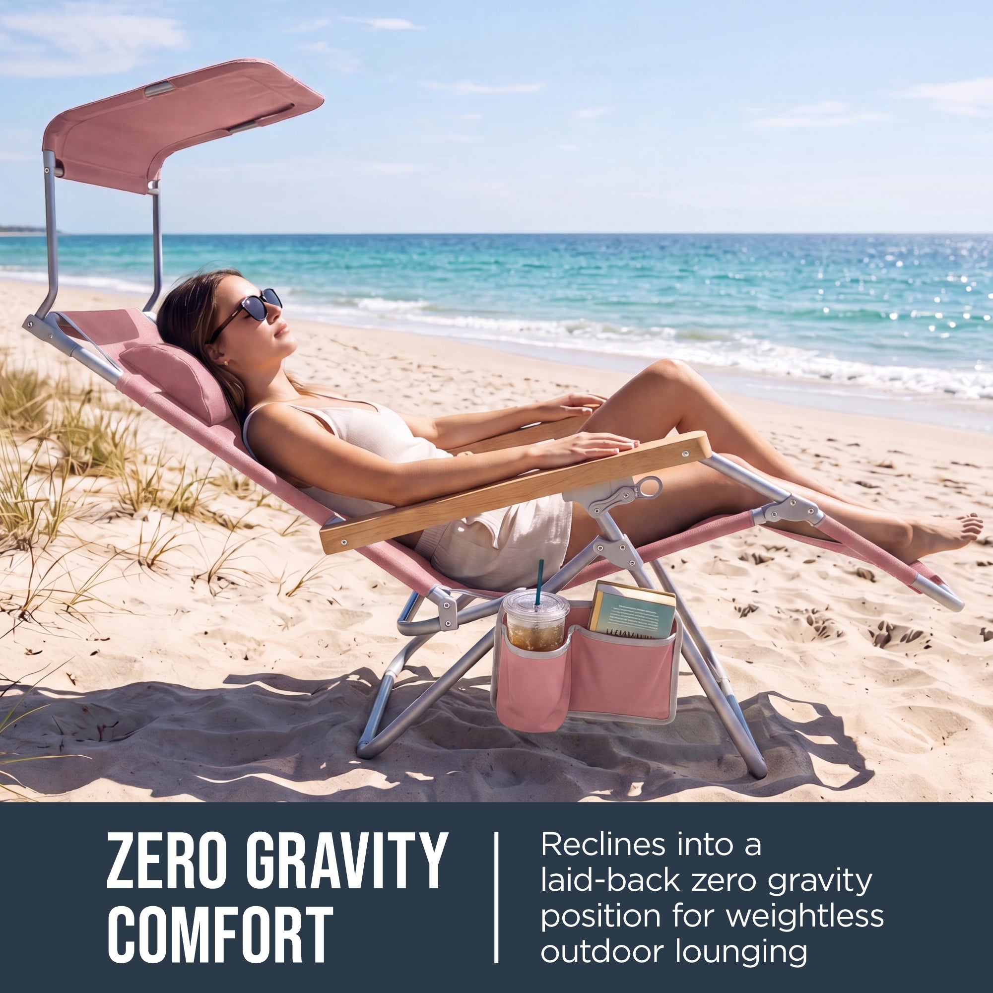 Zero Gravity Beach Chair with Adjustable Canopy and Carry Straps