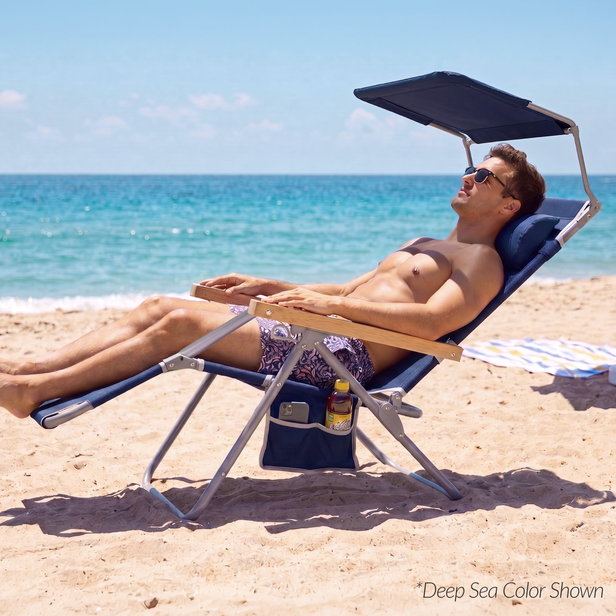 Zero Gravity Beach Chair with Adjustable Canopy and Carry Straps