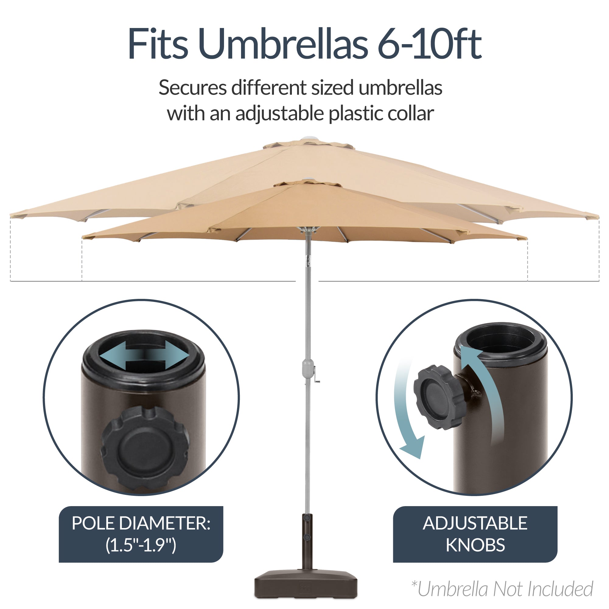 Plastic Patio Umbrella Base Pole Holder Accessory w/ Adjustable Knob
