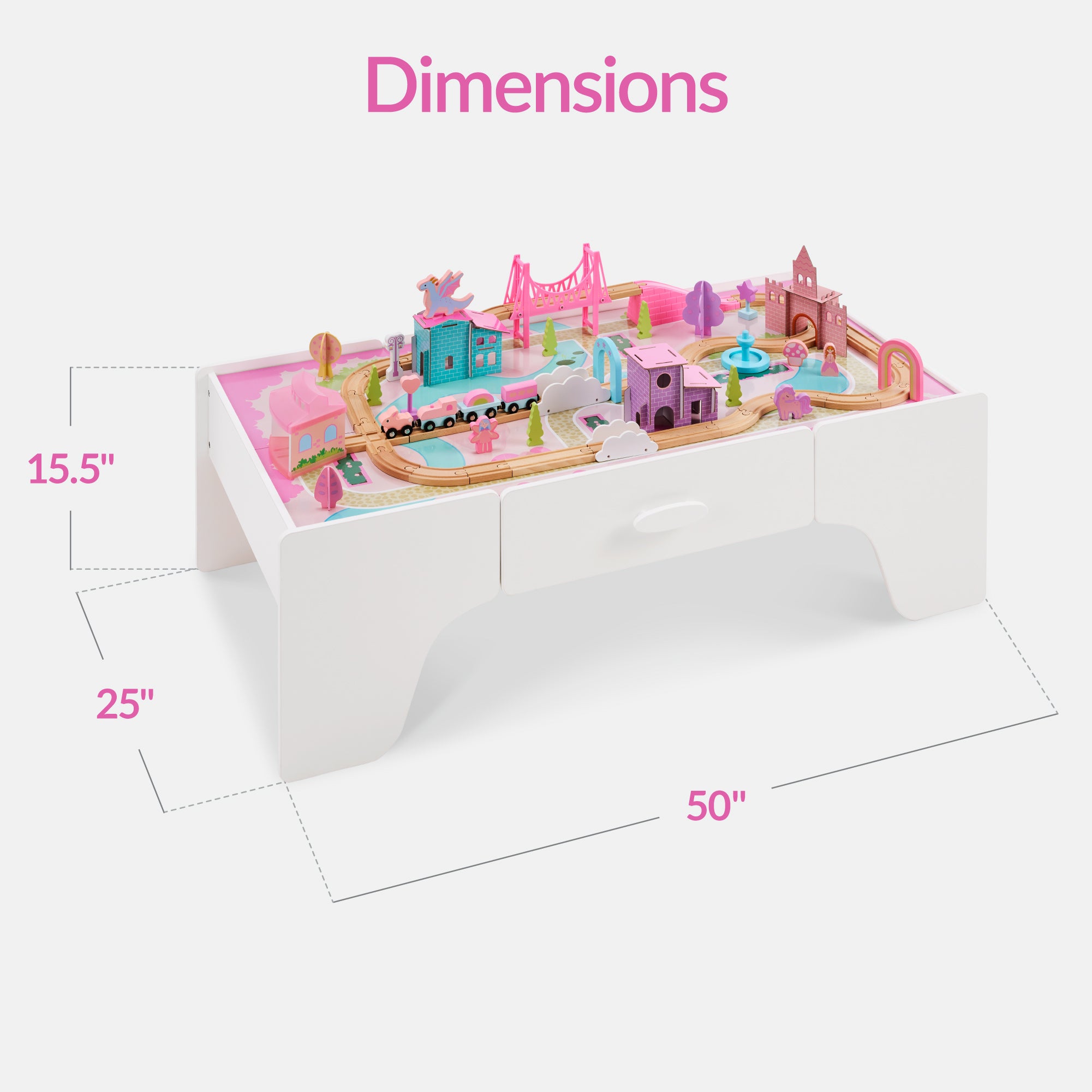 Princess Train Table for Toddlers, 50-Inch Train Set with Storage
