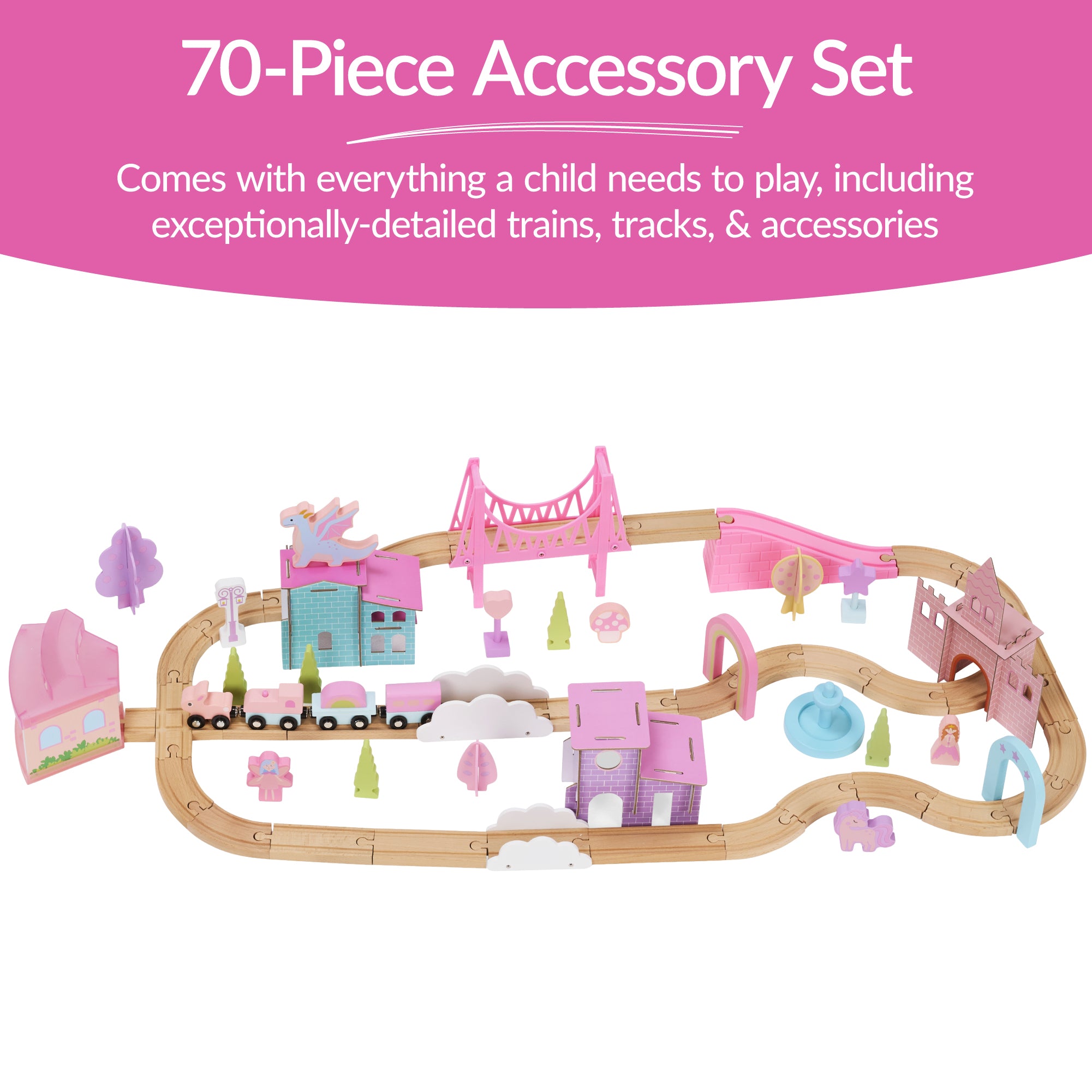 Princess Train Table for Toddlers, 50-Inch Train Set with Storage
