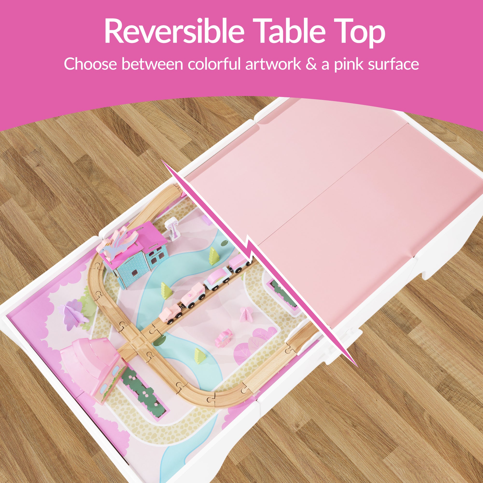 Princess Train Table for Toddlers, 50-Inch Train Set with Storage