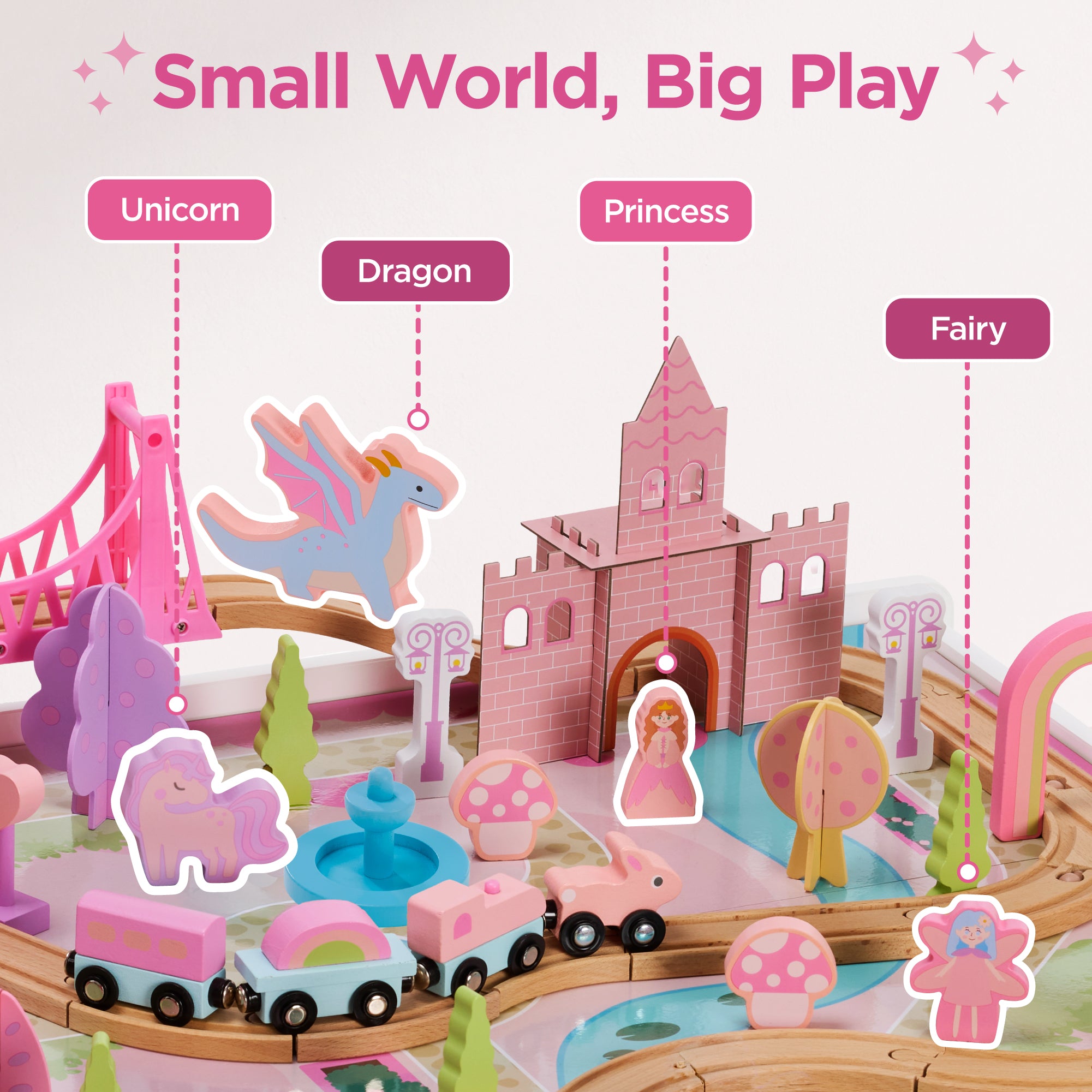 Princess Train Table for Toddlers, Train Set with Storage