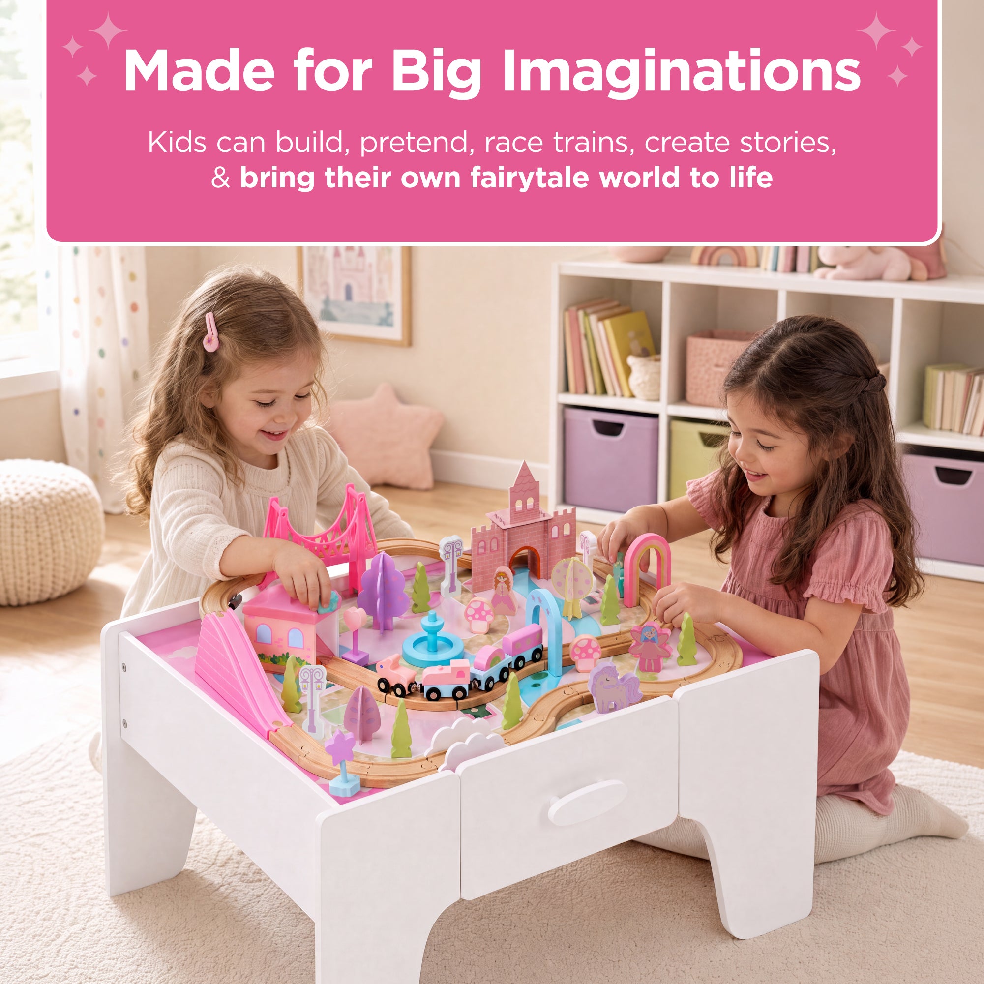 Princess Train Table for Toddlers, Train Set with Storage