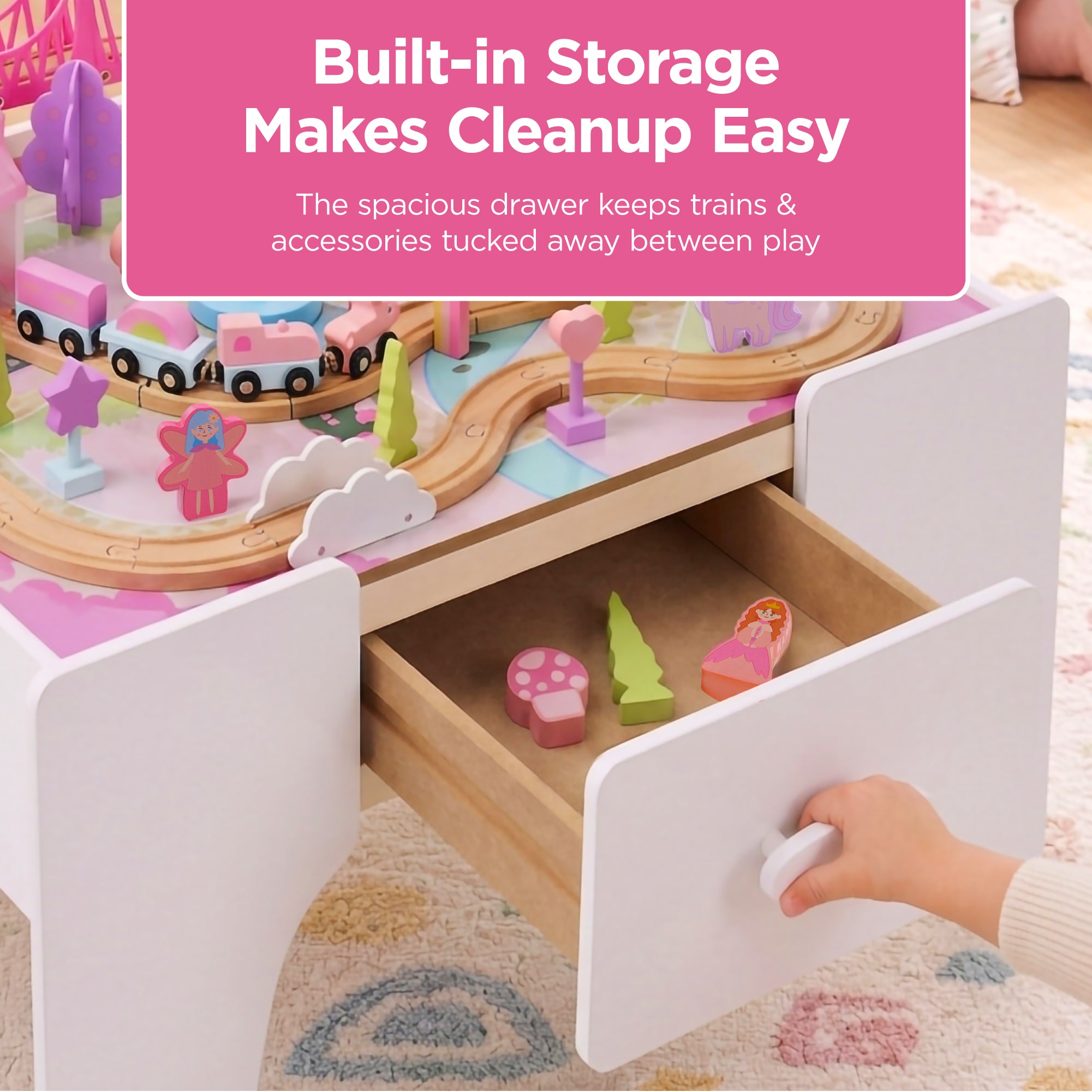 Princess Train Table for Toddlers, Train Set with Storage