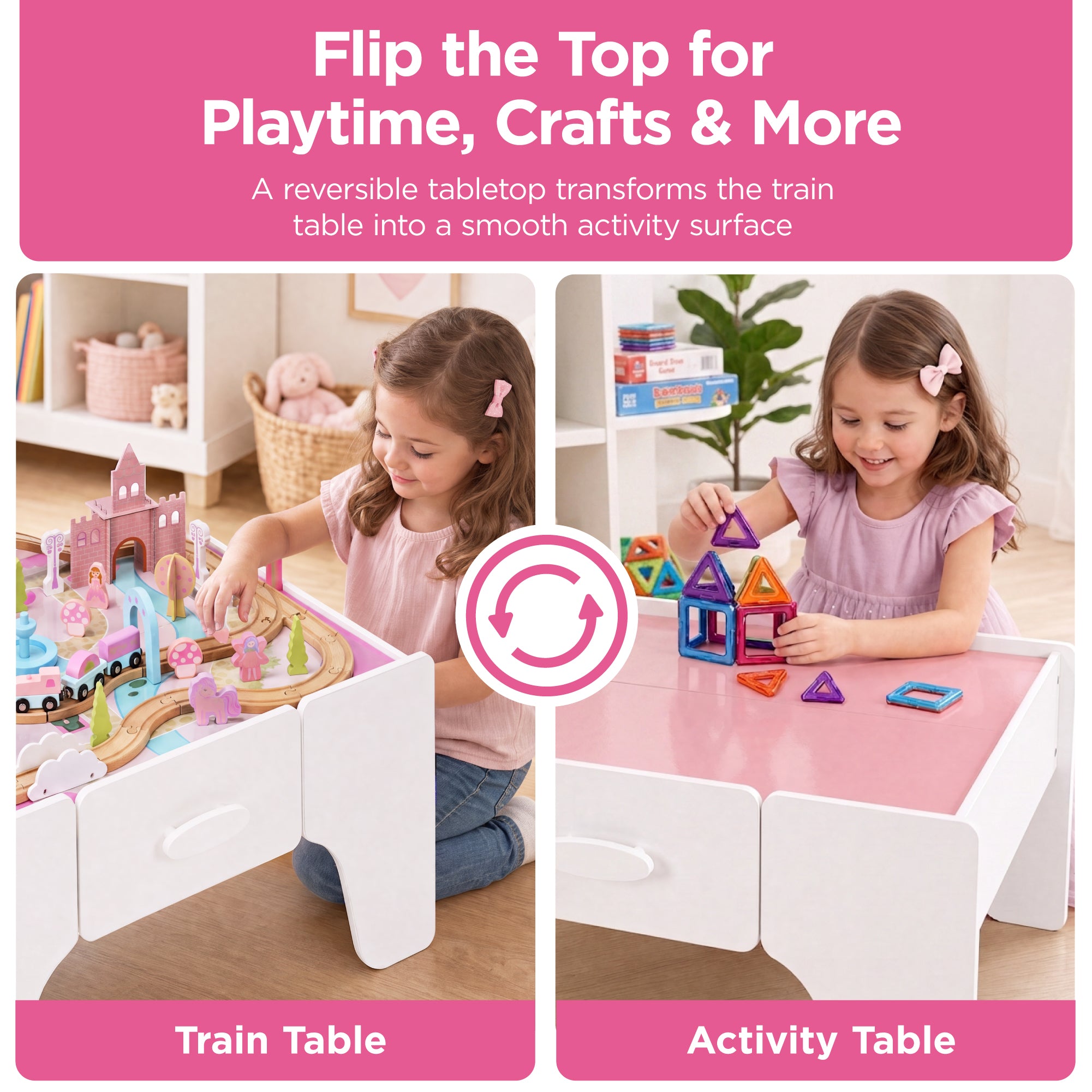 Princess Train Table for Toddlers, Train Set with Storage