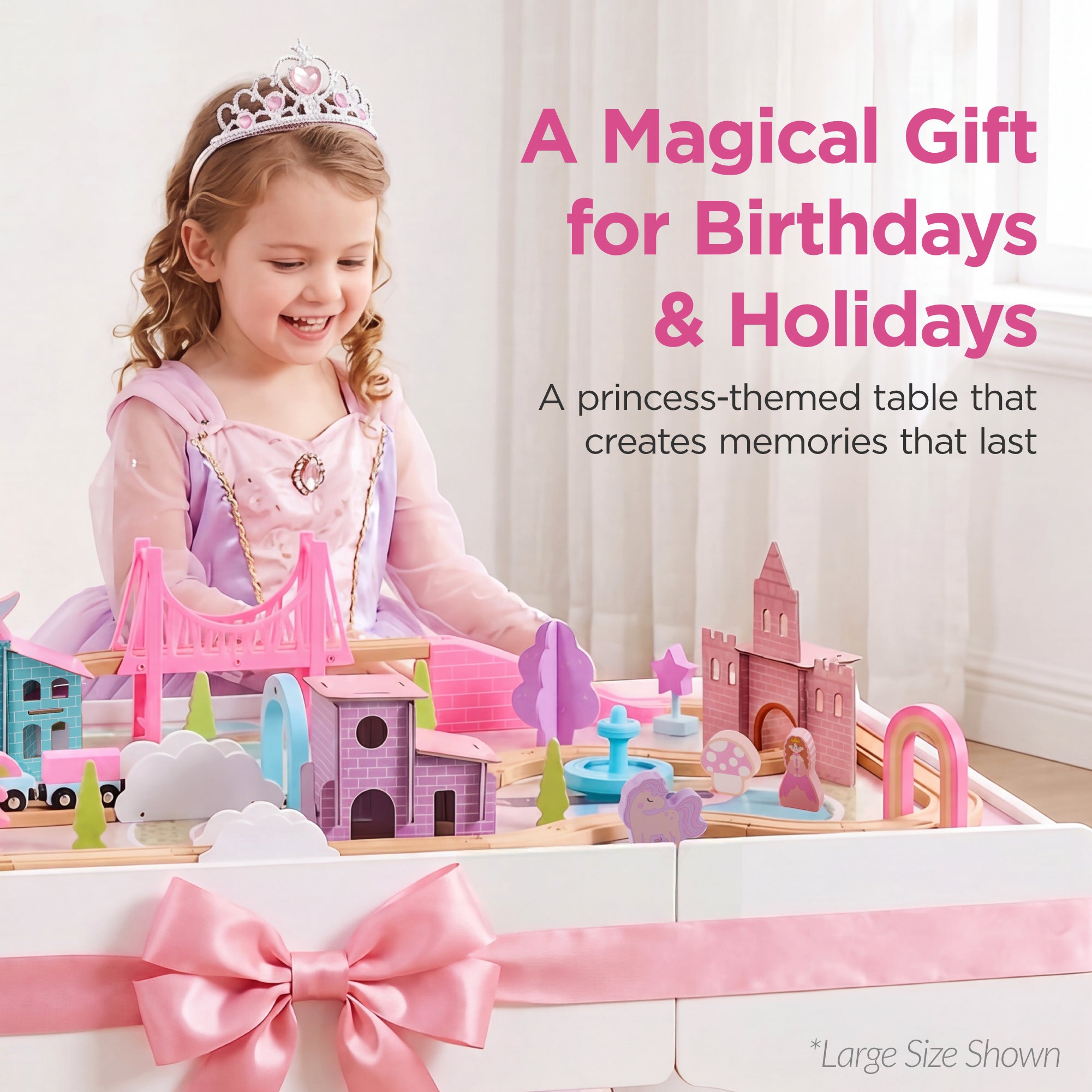 Princess Train Table for Toddlers, Train Set with Storage
