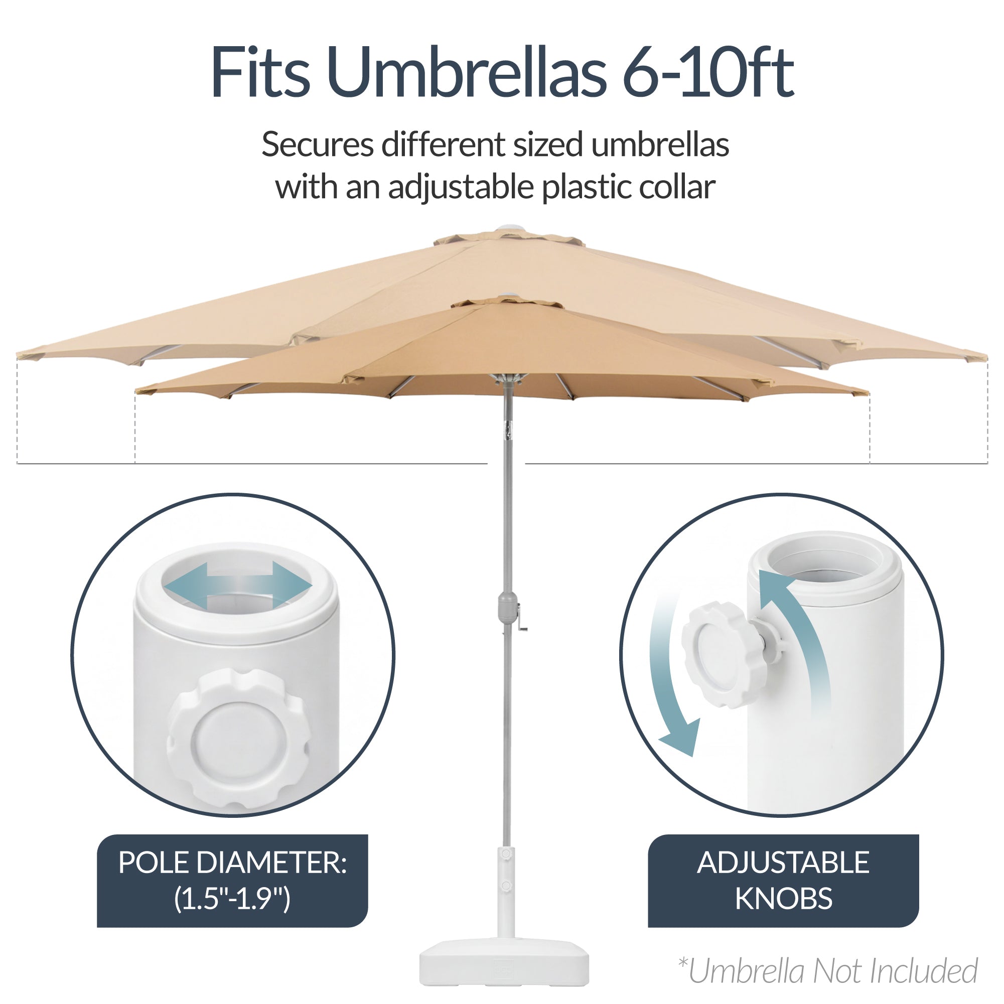 Plastic Patio Umbrella Base Pole Holder Accessory w/ Adjustable Knob