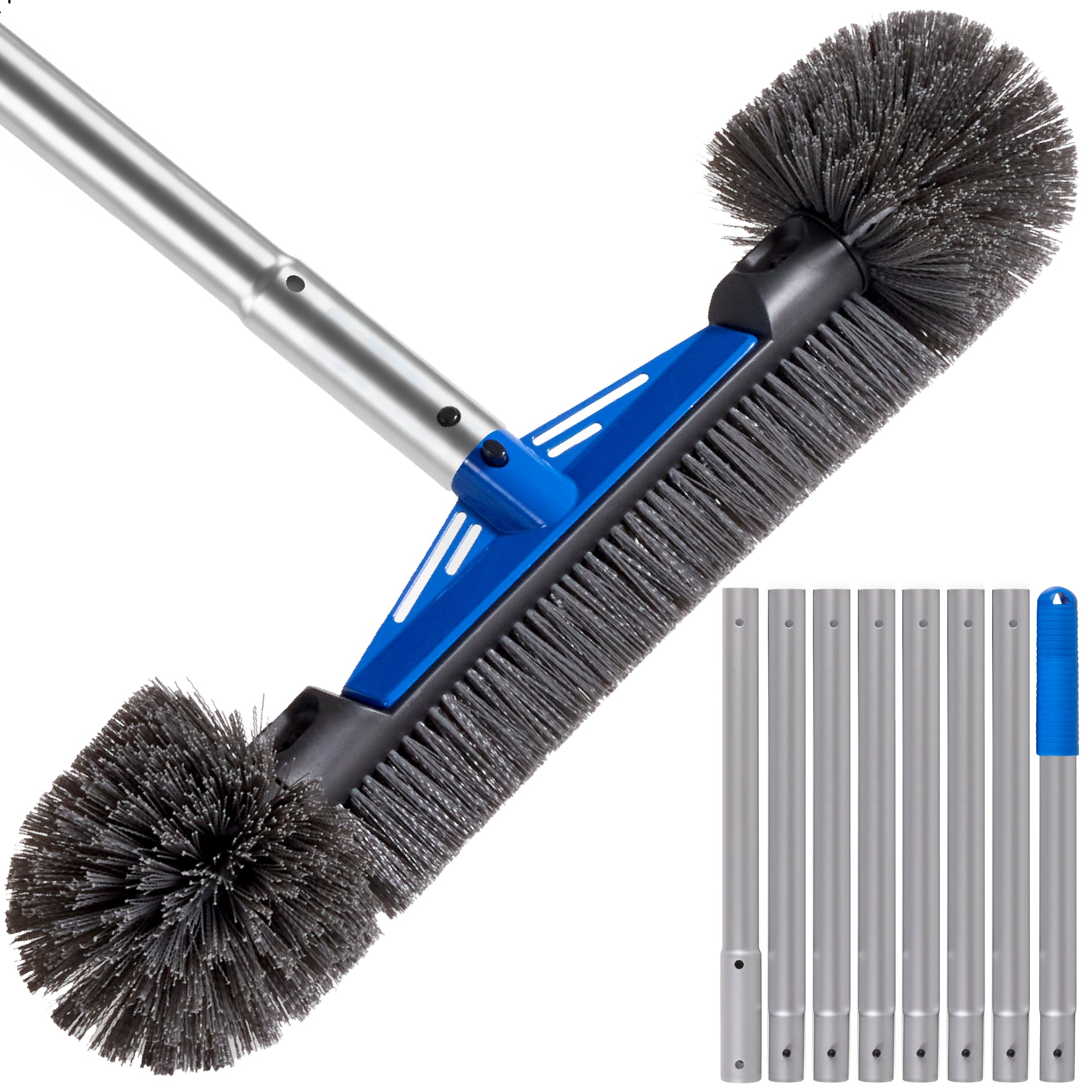 20" Pool Brush with 9 ft Aluminum Pole  Pool Wall & Floor Cleaning Set