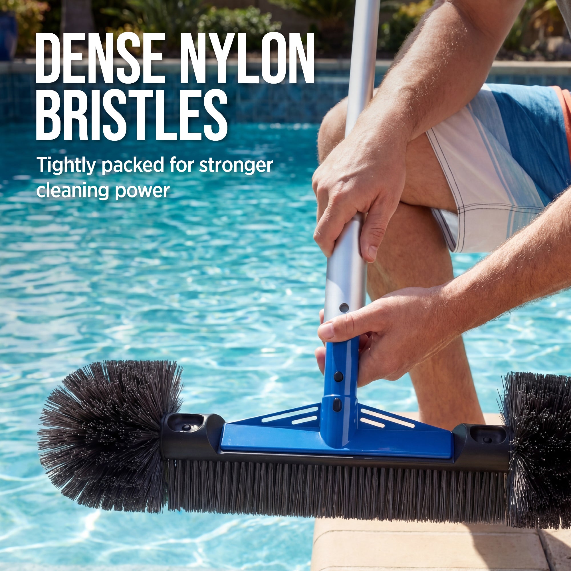 20" Pool Brush with 9 ft Aluminum Pole  Pool Wall & Floor Cleaning Set