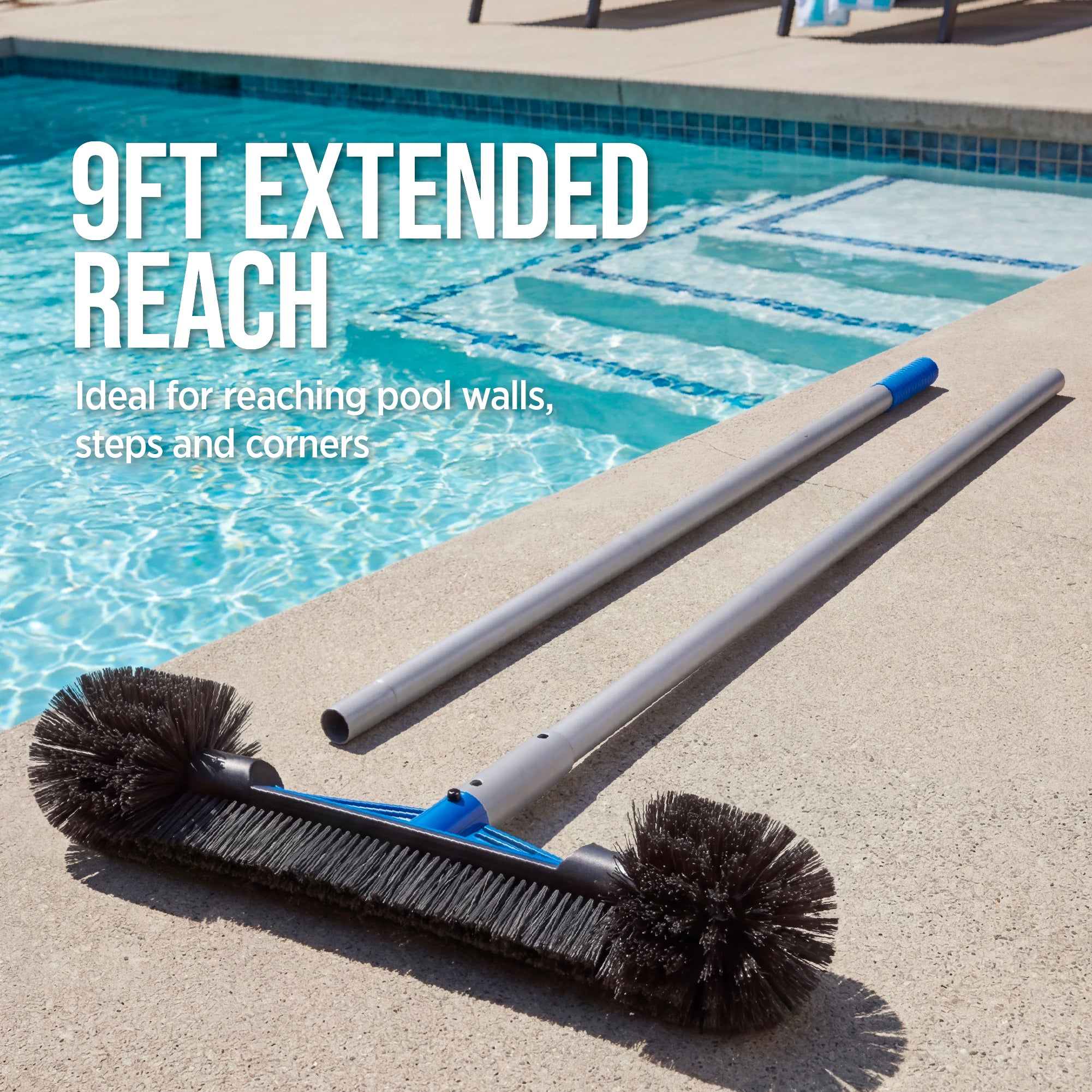 Pool Cleaning Starter Kit  Pool Brush, Skimmer Net & 9 ft Aluminum Pole