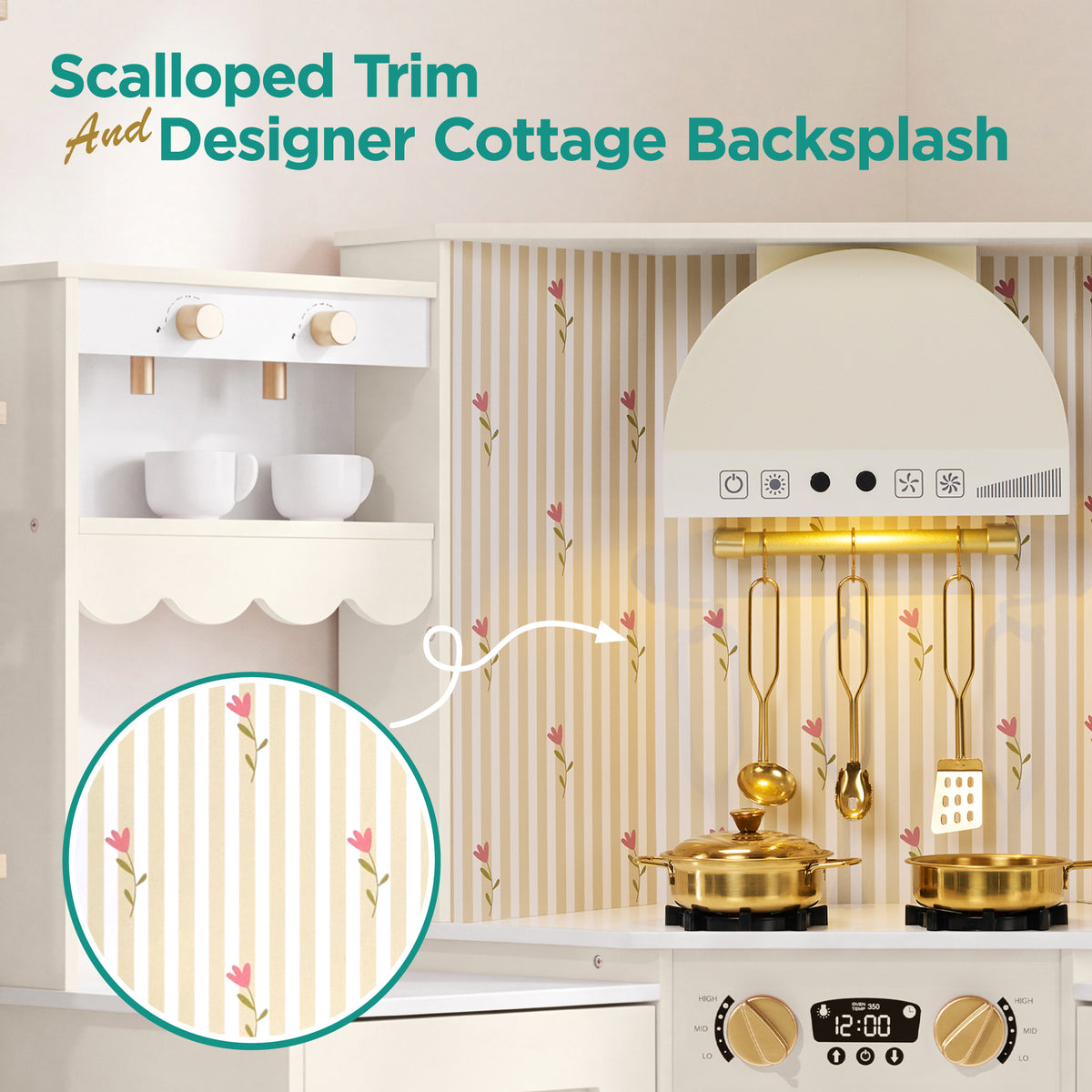 Corner Play Kitchen for Kids, Wooden Toy Kitchen w/ Espresso & Ice Maker