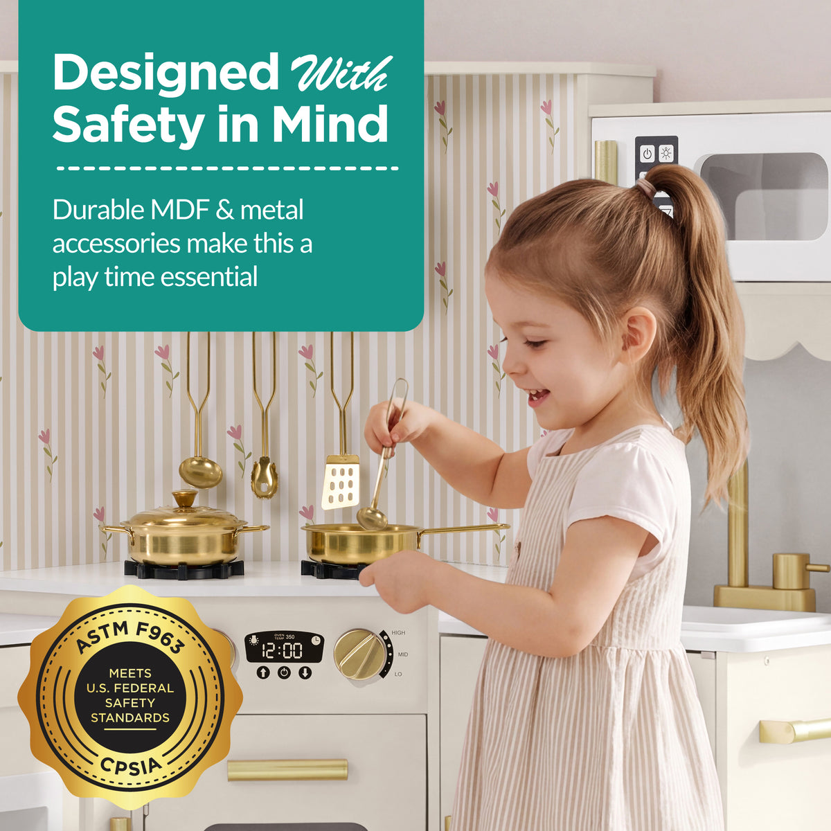 Corner Play Kitchen for Kids, Wooden Toy Kitchen w/ Espresso & Ice Maker