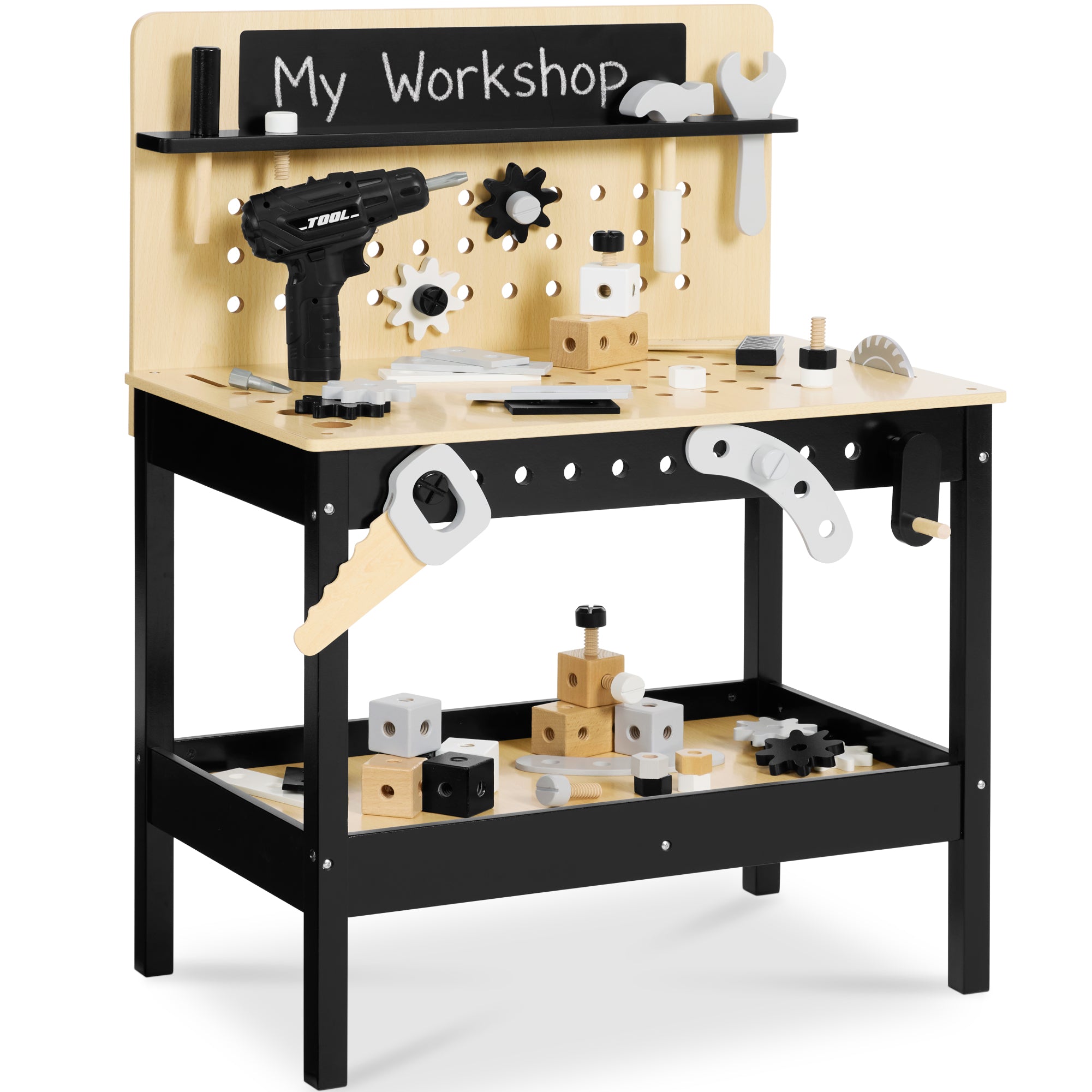 Wooden Kids Workbench w/ Battery-Powered Drill, Tool Set & Storage, Ages 3-5