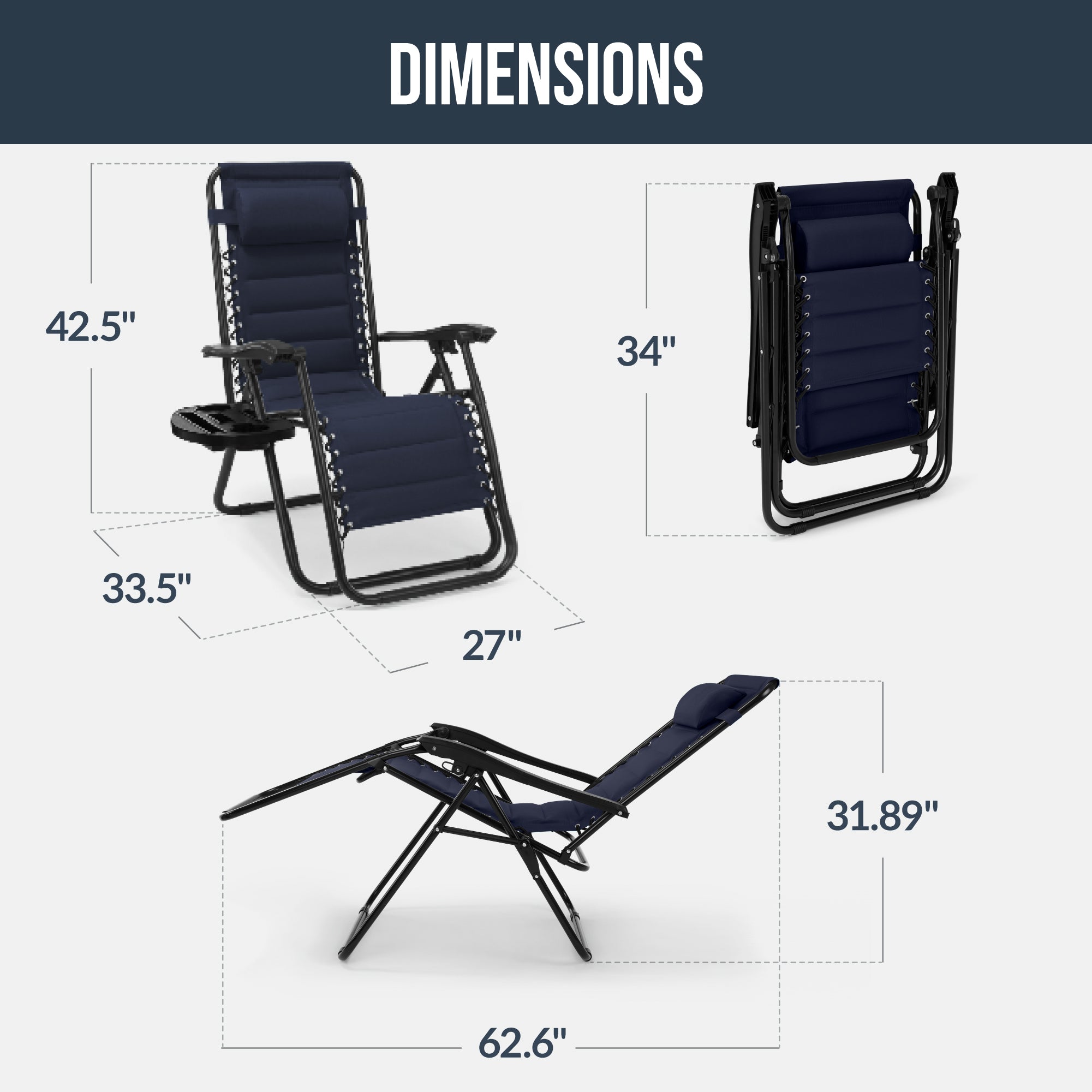 Padded Zero Gravity Recliner Lounger w/Side Tray