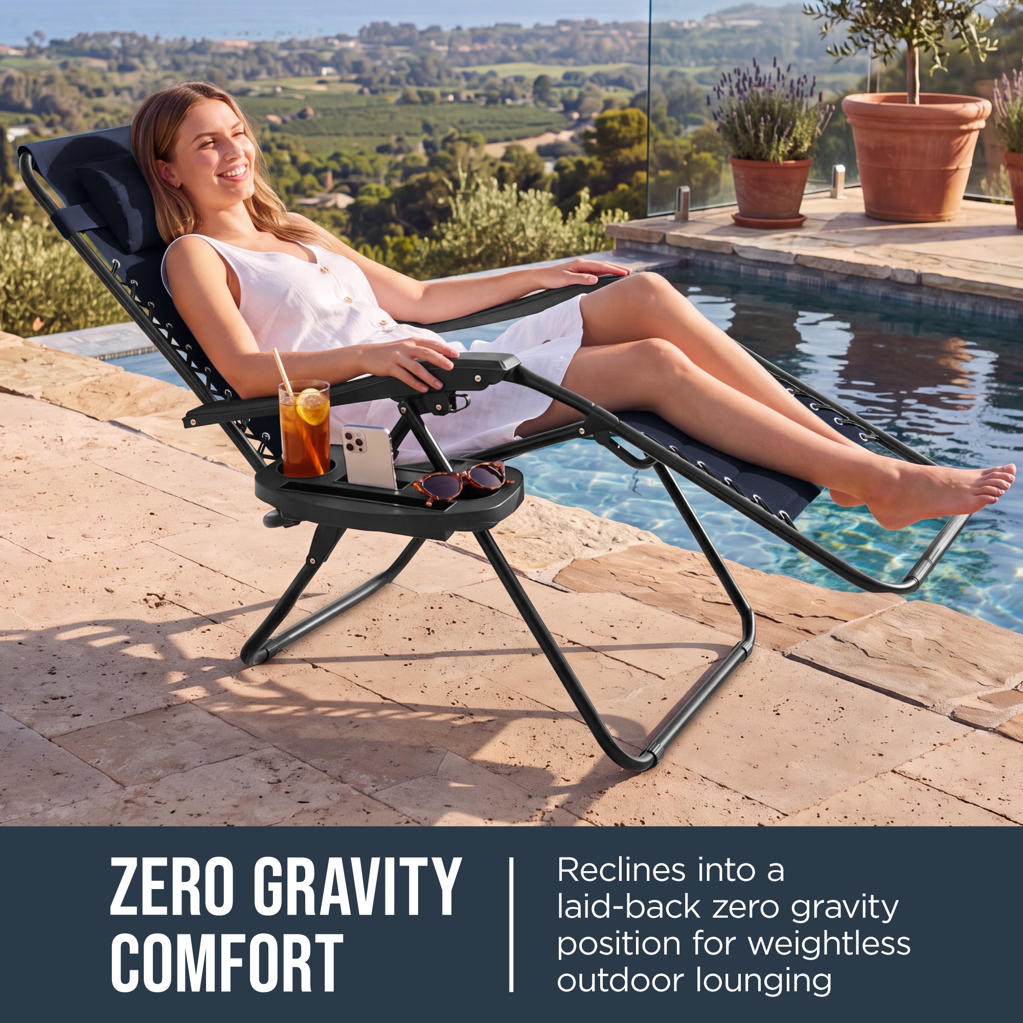 Padded Zero Gravity Recliner Lounger w/Side Tray