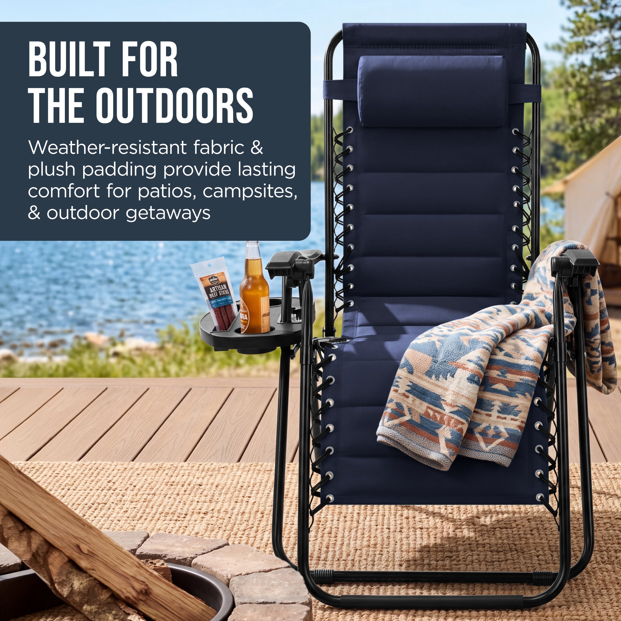 Padded Zero Gravity Recliner Lounger w/Side Tray