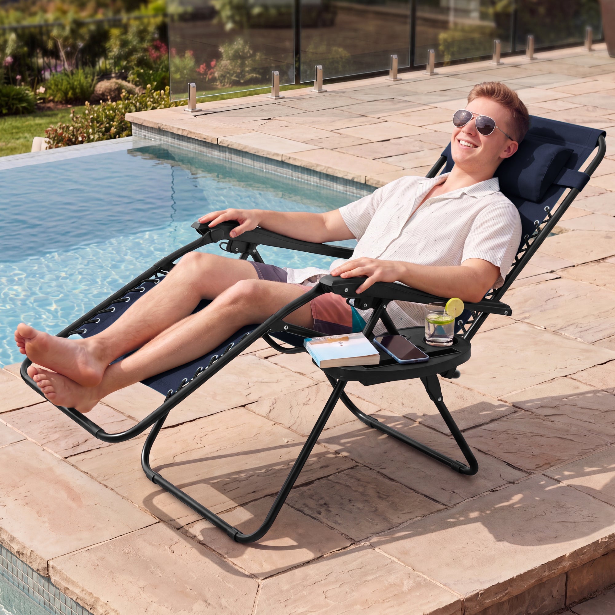 Padded Zero Gravity Recliner Lounger w/Side Tray
