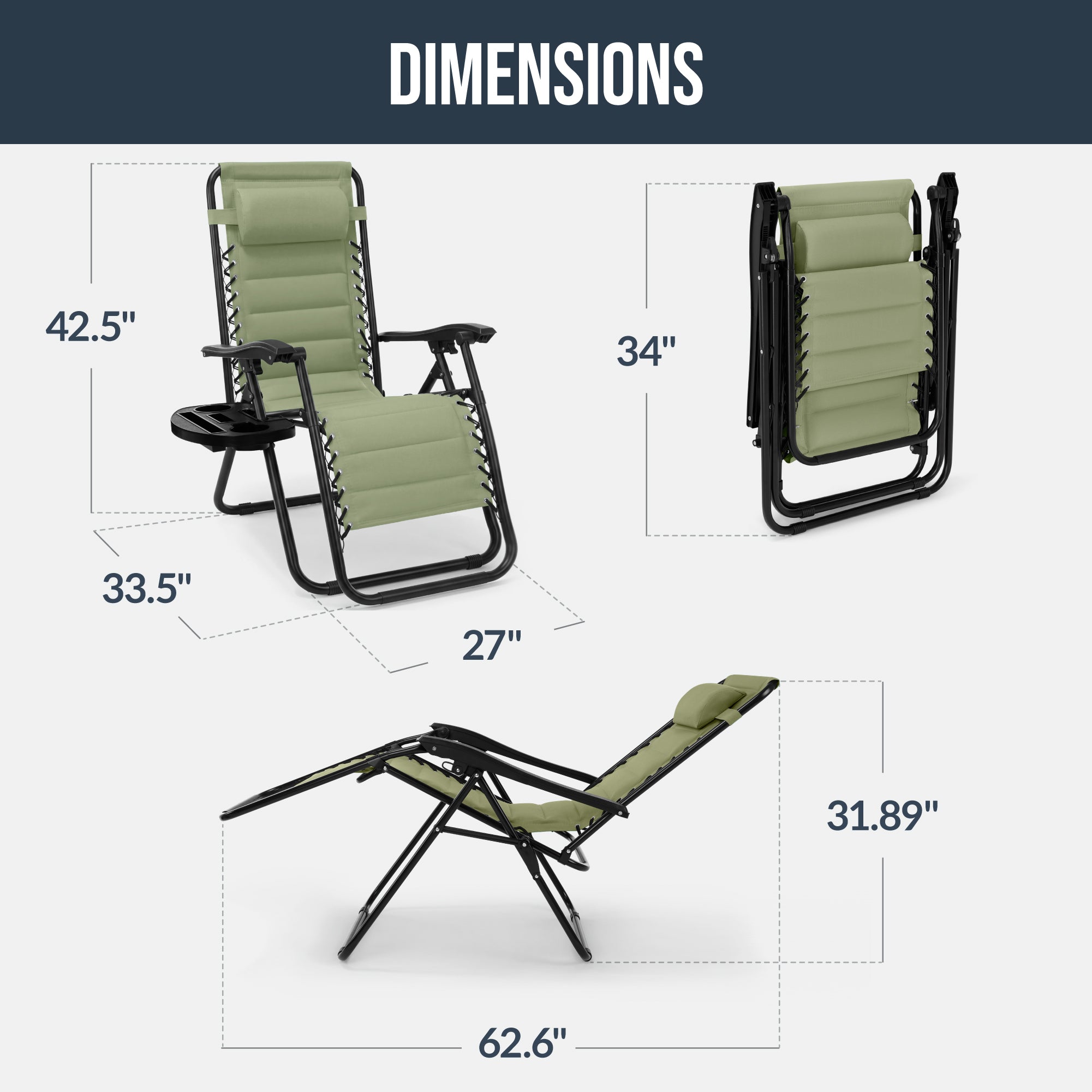 Padded Zero Gravity Recliner Lounger w/Side Tray