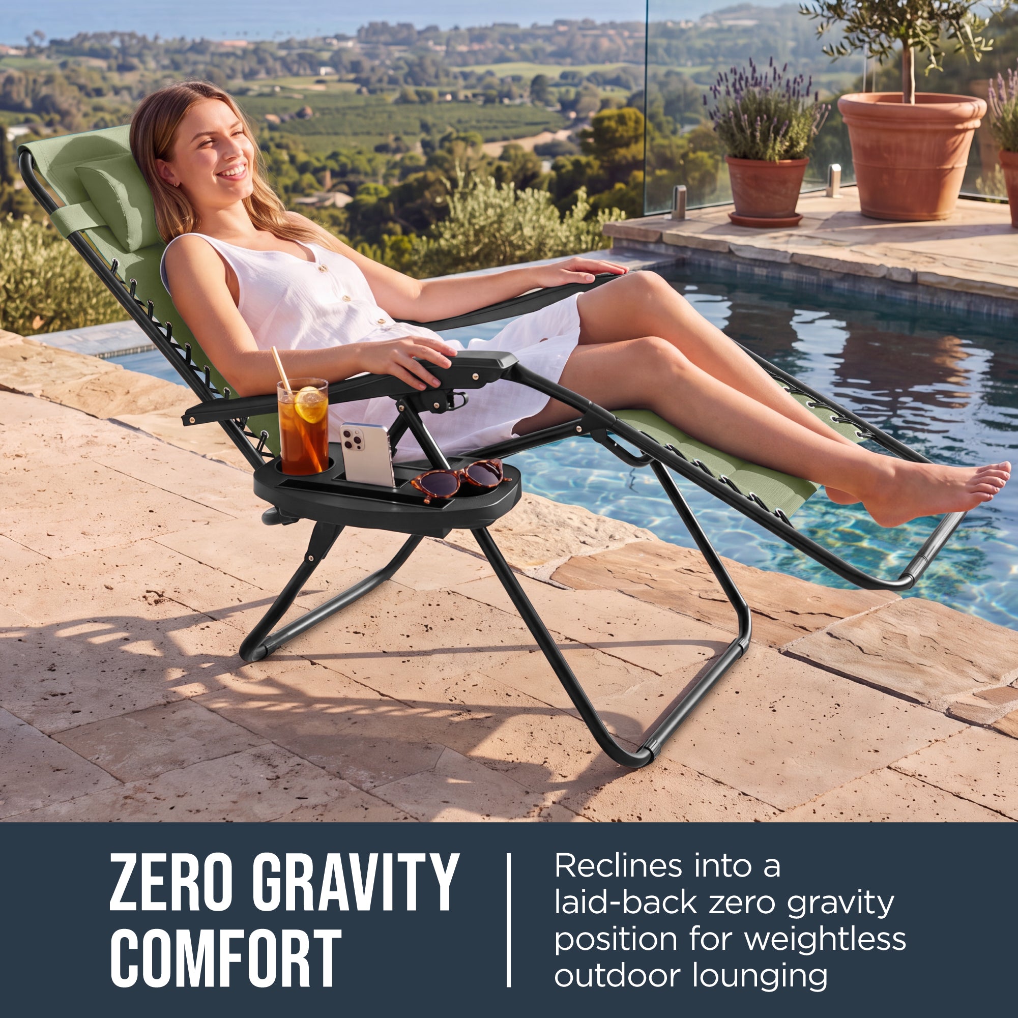 Padded Zero Gravity Recliner Lounger w/Side Tray