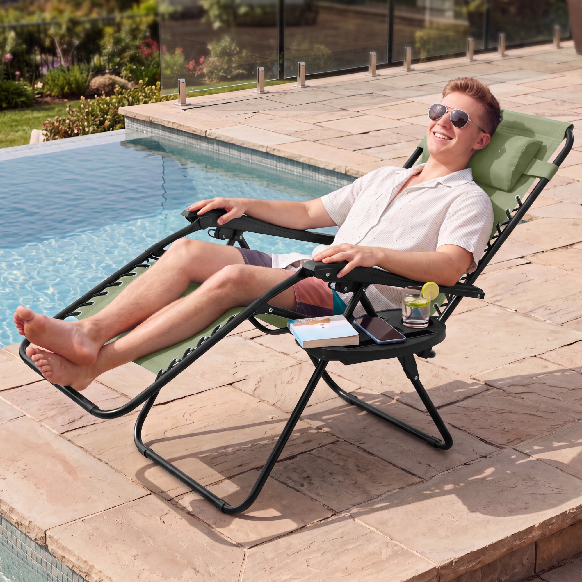 Padded Zero Gravity Recliner Lounger w/Side Tray