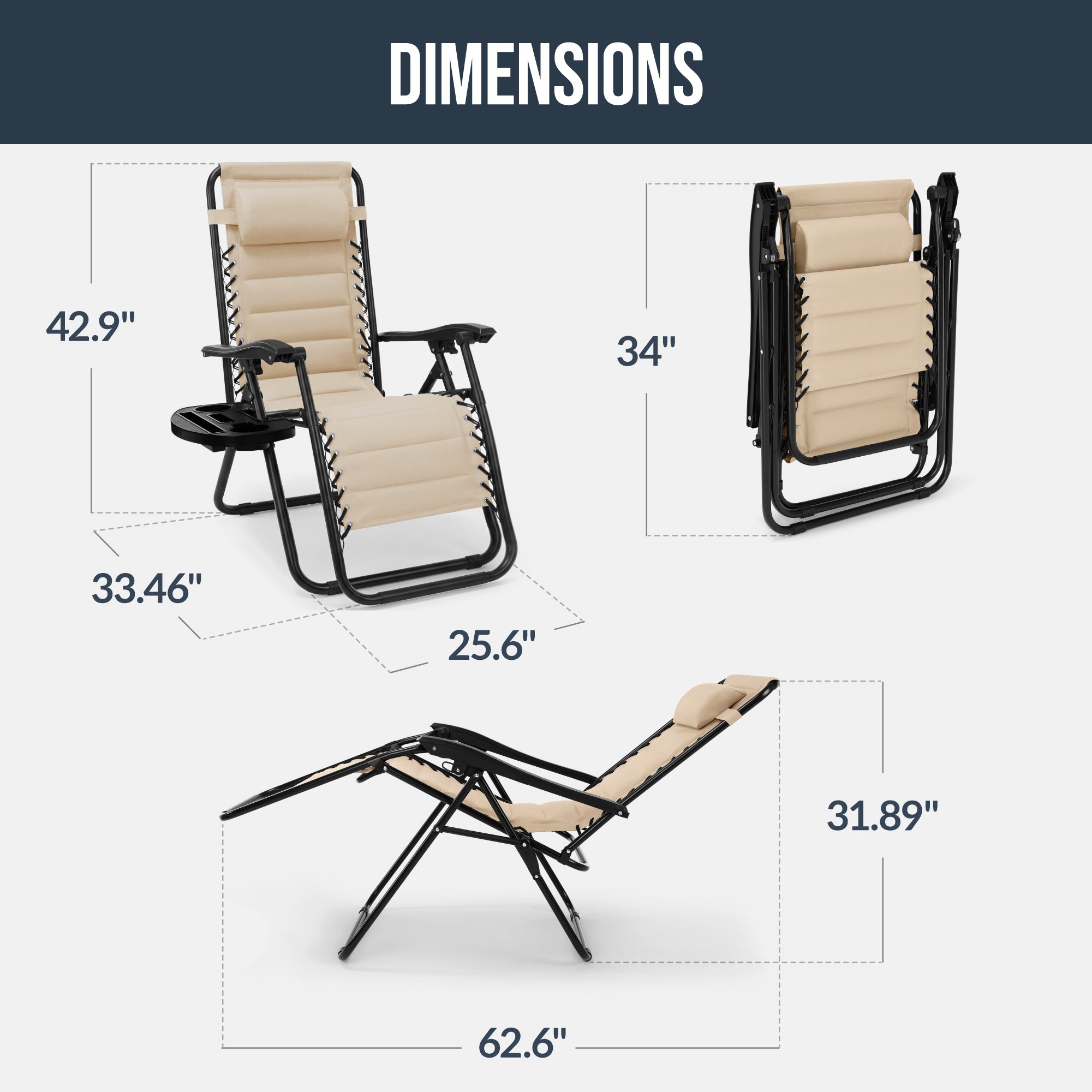 Padded Zero Gravity Recliner Lounger w/Side Tray