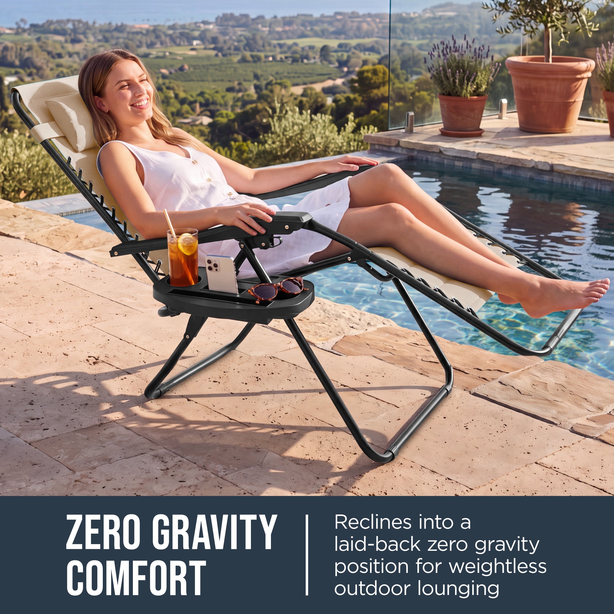 Padded Zero Gravity Recliner Lounger w/Side Tray