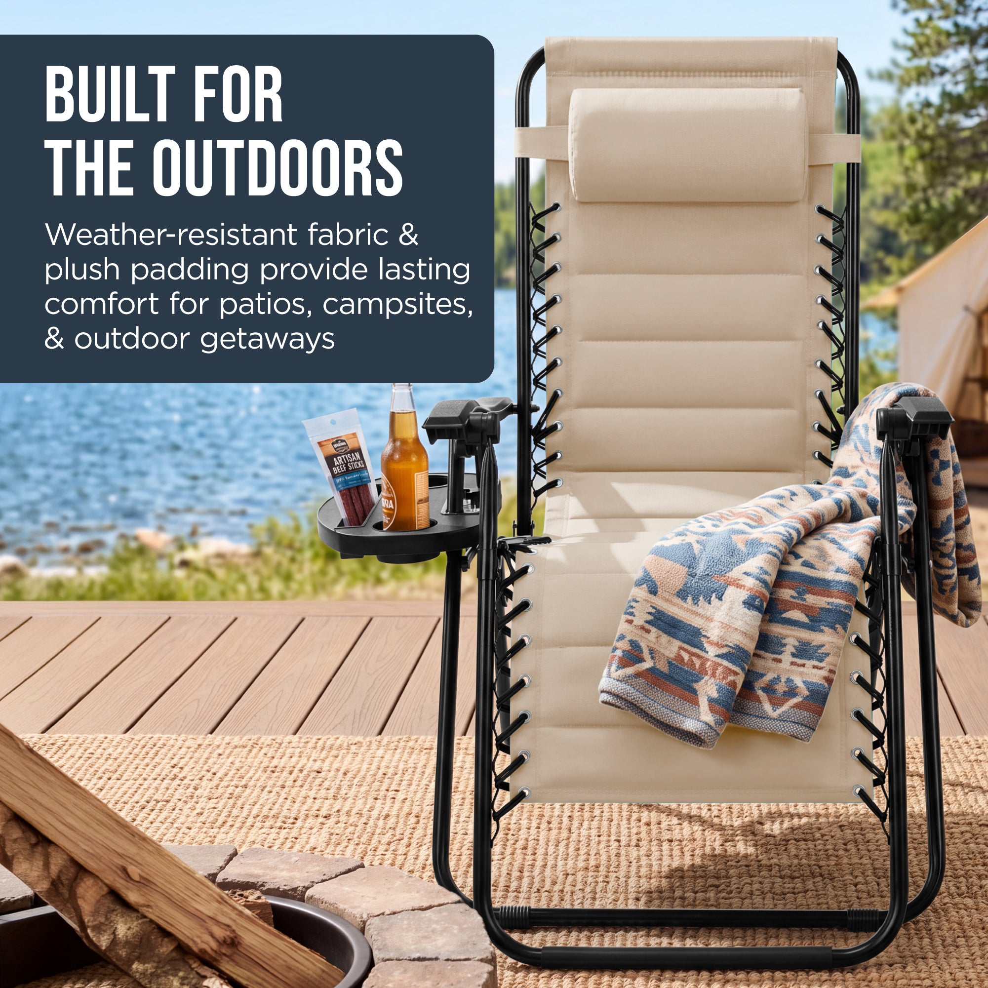 Padded Zero Gravity Recliner Lounger w/Side Tray