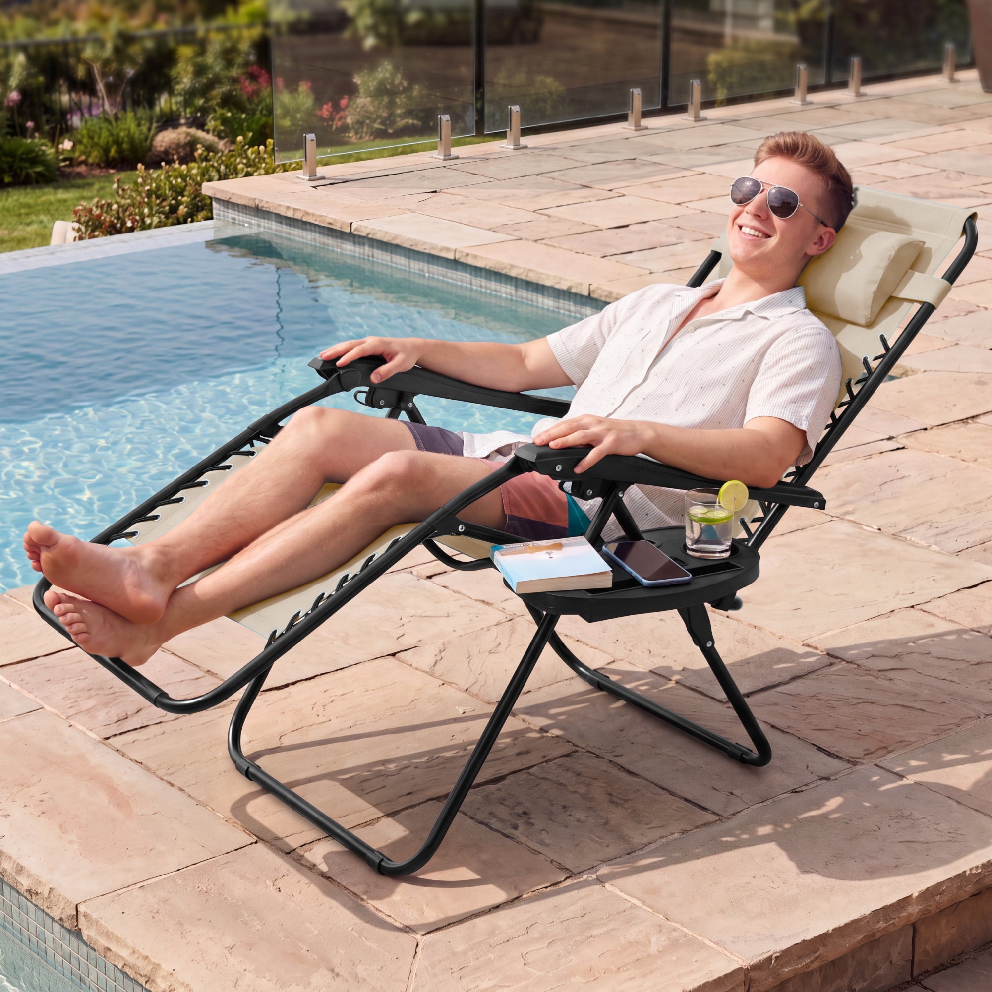 Padded Zero Gravity Recliner Lounger w/Side Tray