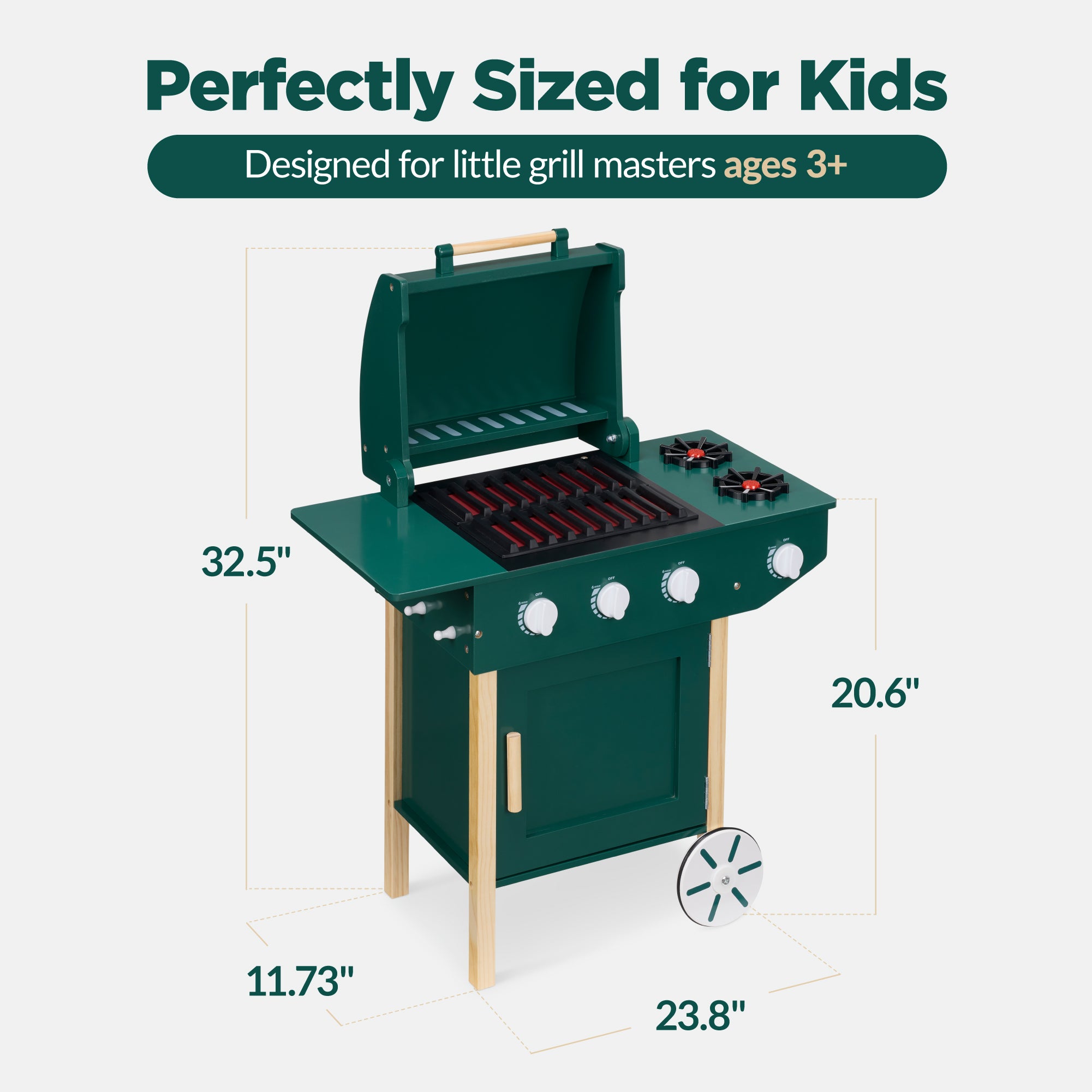 Kids Wooden BBQ Grill Playset, Pretend Kitchen Toy w/ 28 Accessories