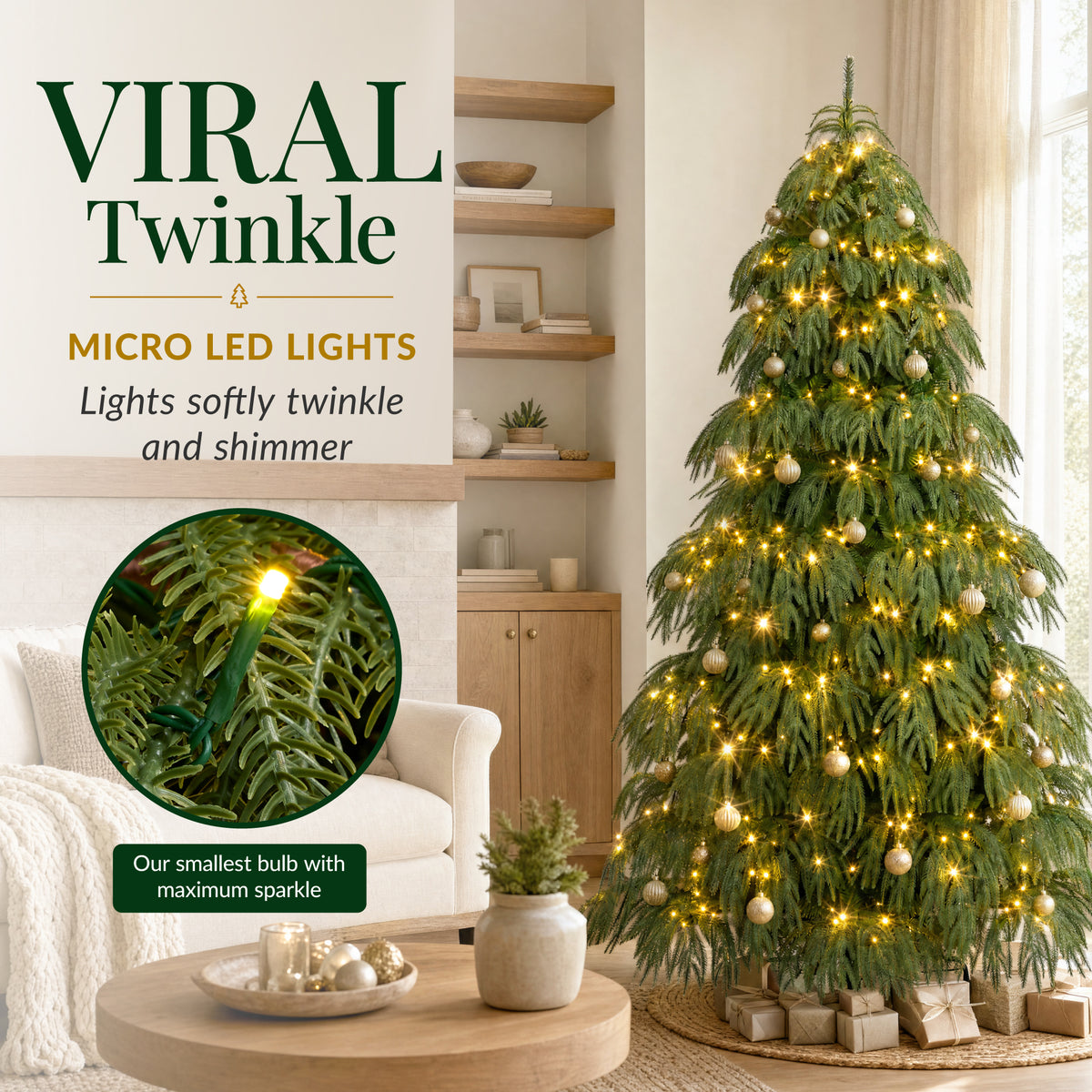 Pre-Lit Artificial Norfolk Pine Christmas Tree Downswept Noble Holiday Decor