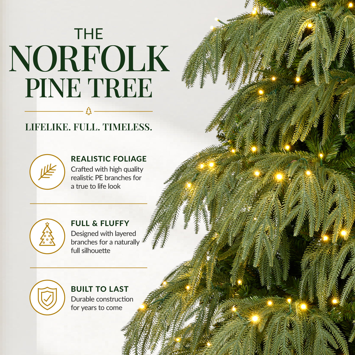 Pre-Lit Artificial Norfolk Pine Christmas Tree Downswept Noble Holiday Decor
