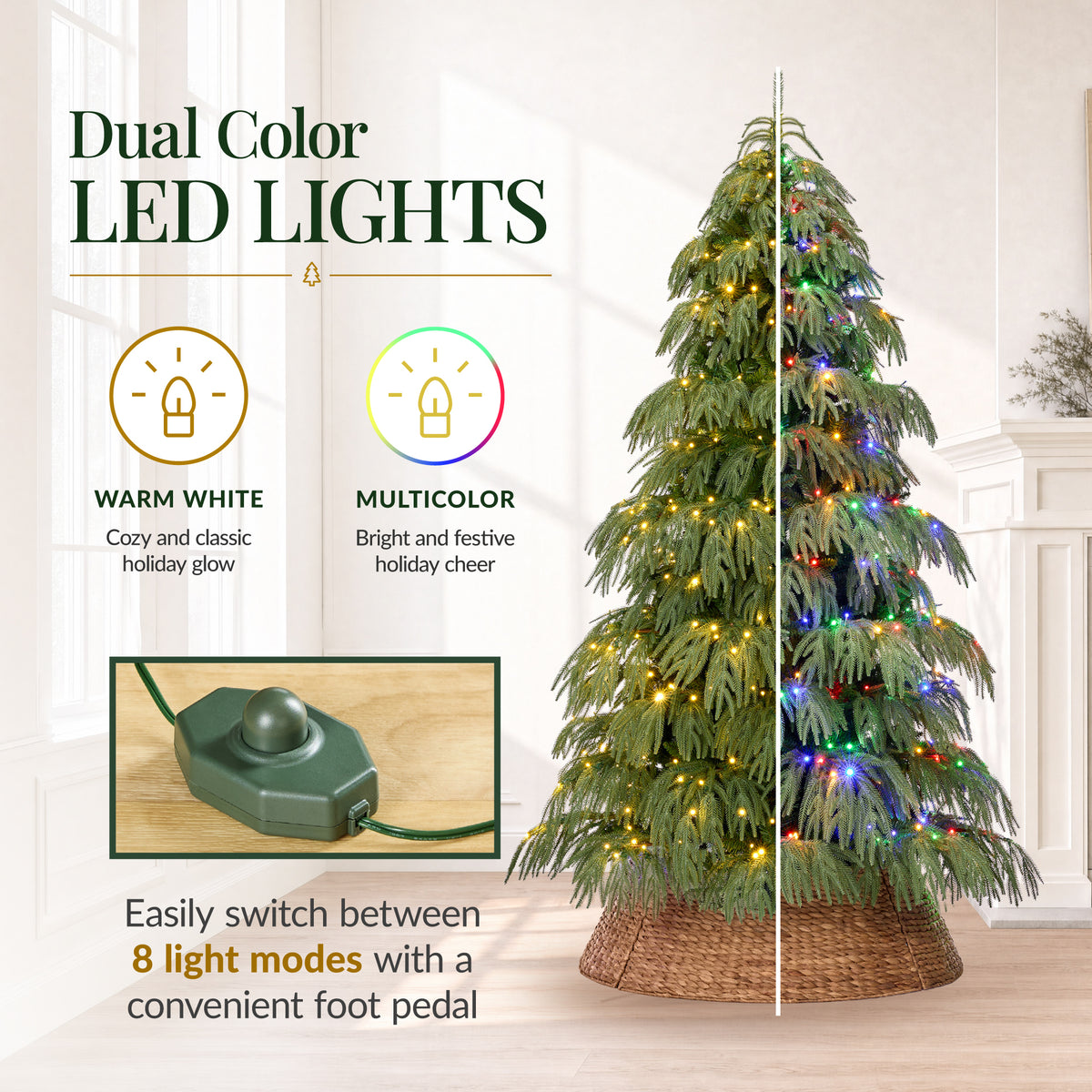 Pre-Lit Artificial Norfolk Pine Christmas Tree Downswept Noble Holiday Decor