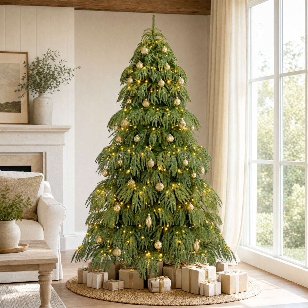 Pre-Lit Artificial Norfolk Pine Christmas Tree Downswept Noble Holiday Decor