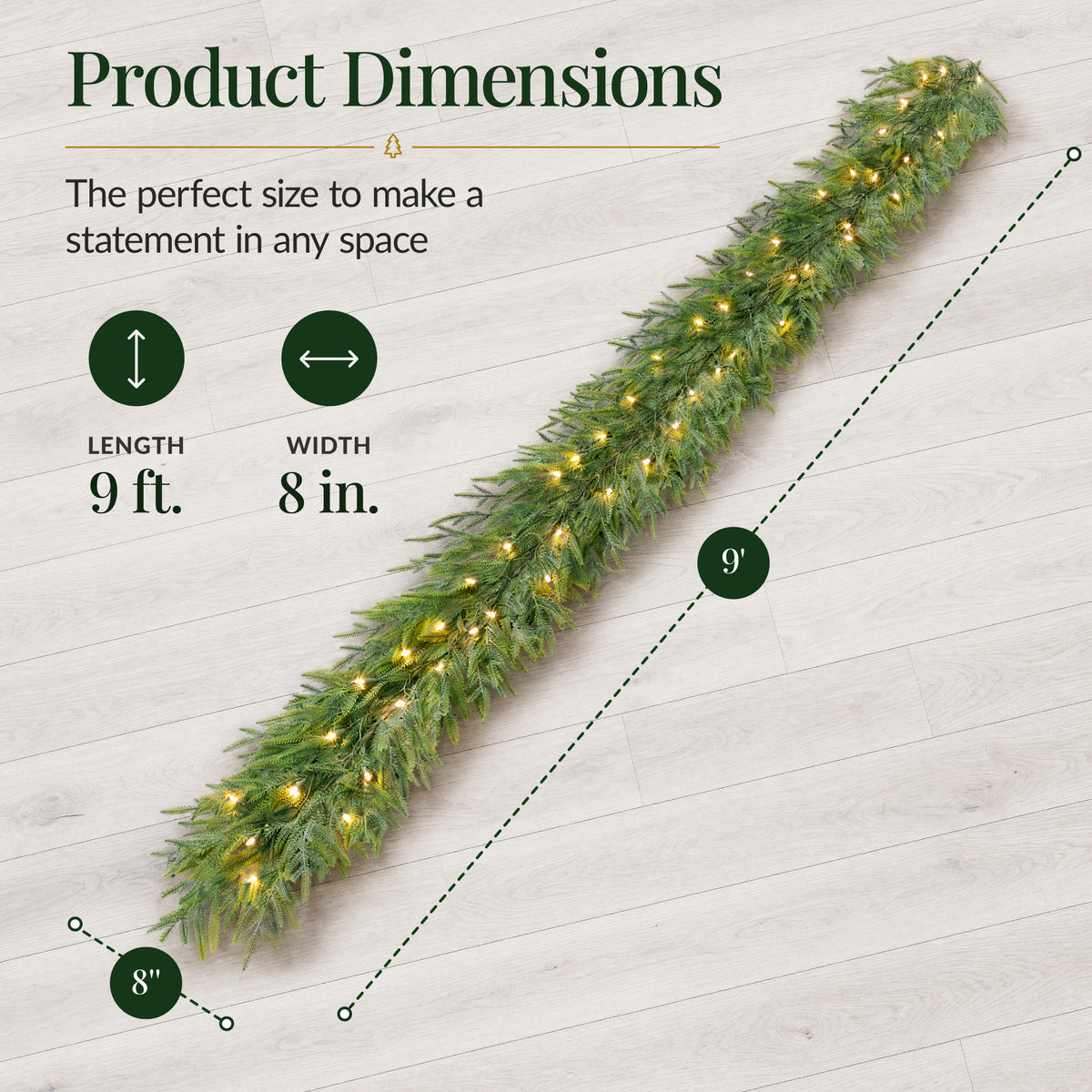9Ft Artificial Pre-Lit Christmas Garland Norfolk Pine w/ White Lights