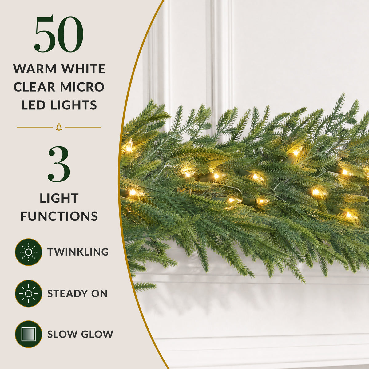 9Ft Artificial Pre-Lit Christmas Garland Norfolk Pine w/ White Lights