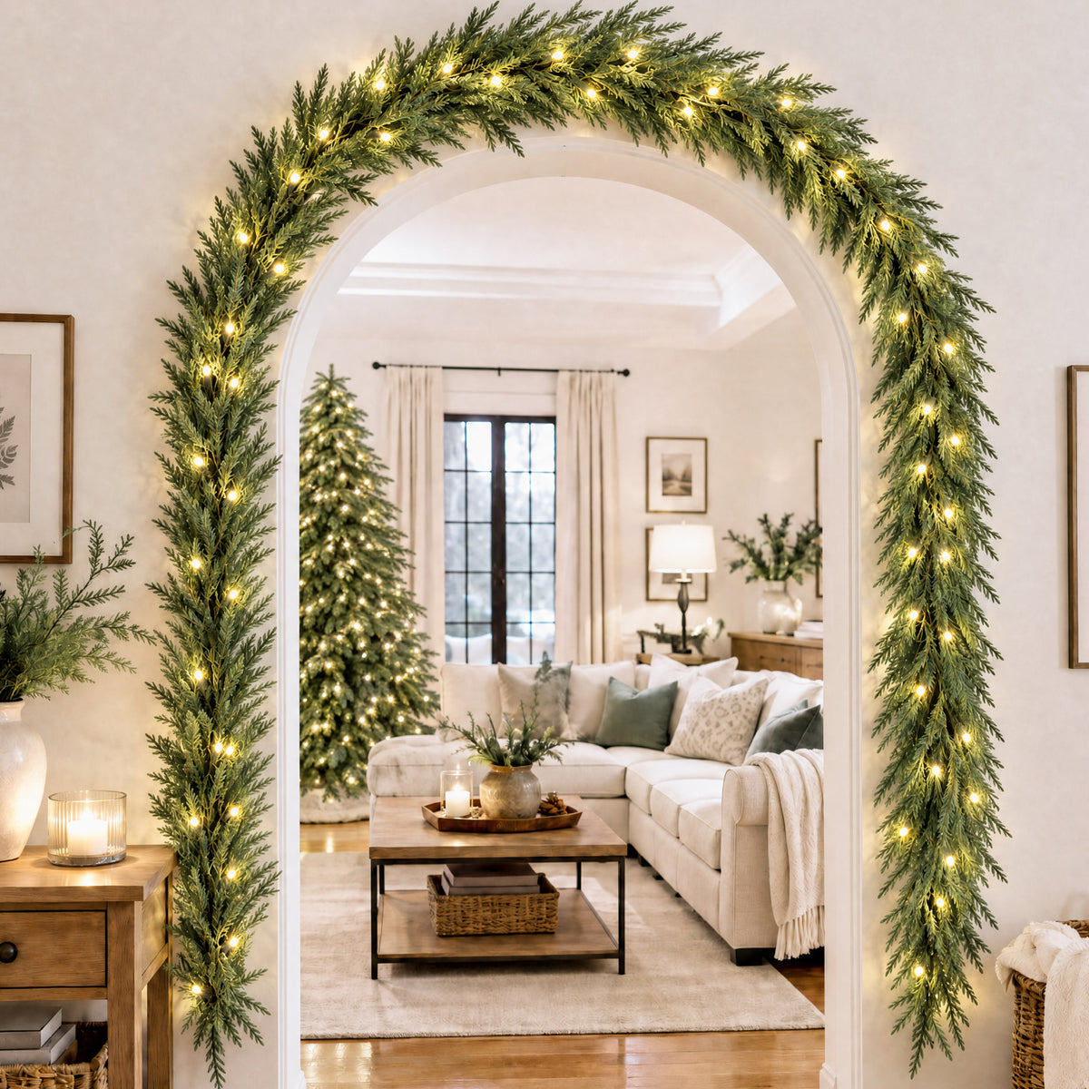 9Ft Artificial Pre-Lit Christmas Garland Norfolk Pine w/ White Lights