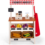 Wooden Farmers Market Stand for Kids w/ 22 Accessories, Play Grocery Store