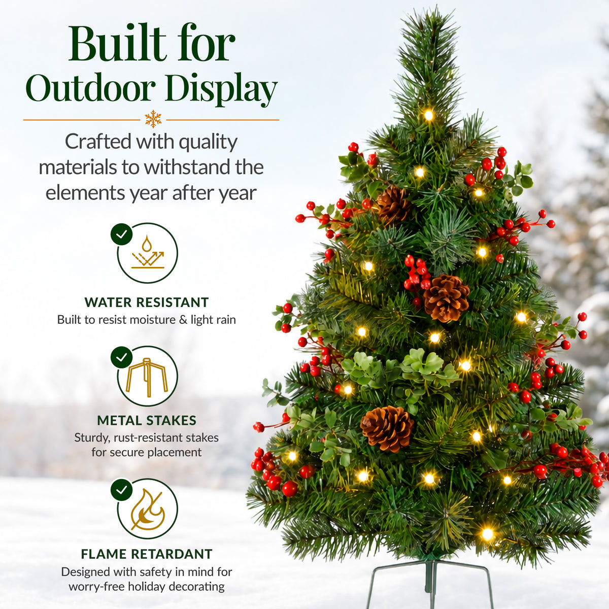 Set of 2 Outdoor Pathway Christmas Trees, Battery Pre-Lit Holiday Decor LEDs